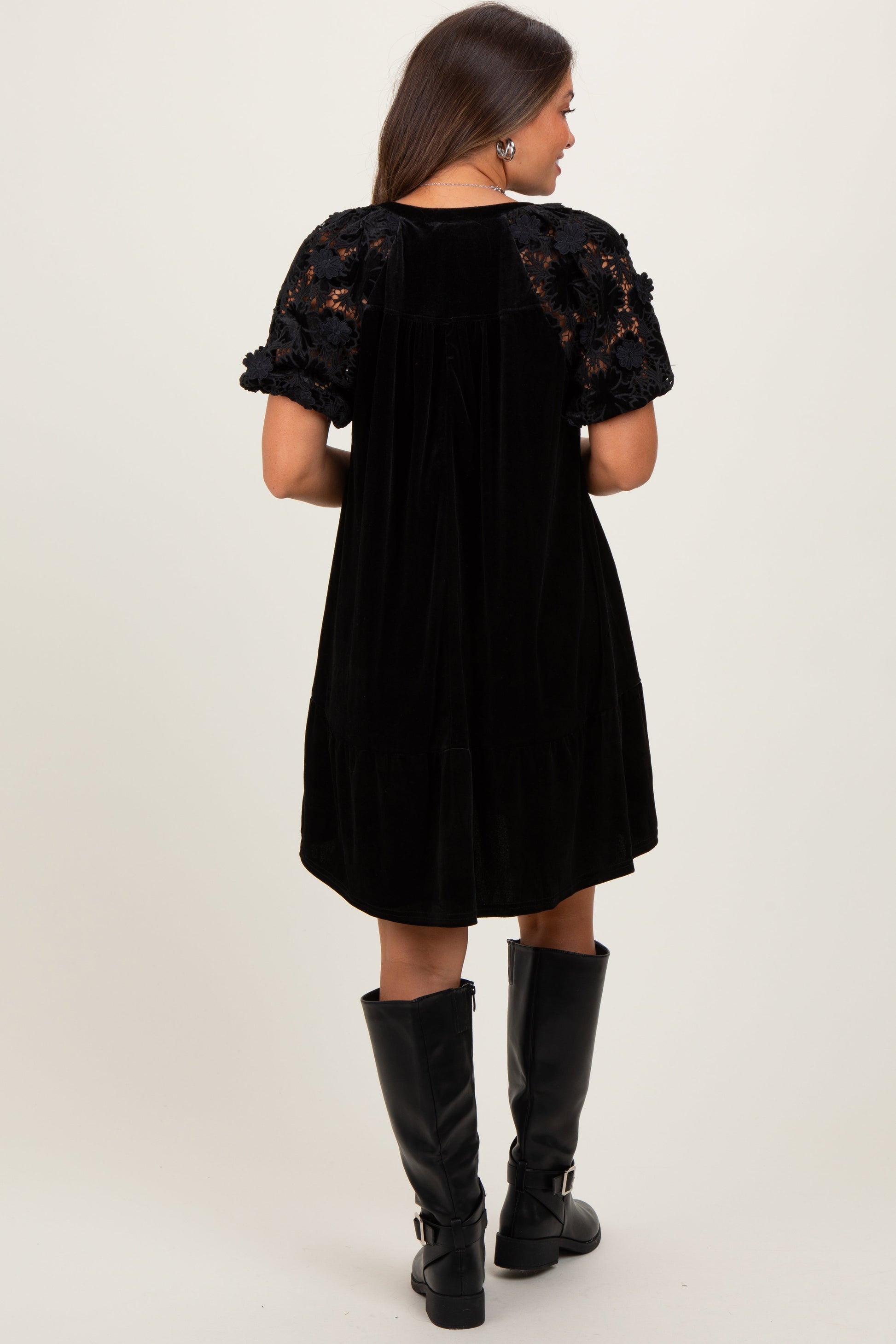 Black Velvet Floral Lace Short Sleeve Maternity Dress The Prissy Pelican Black Velvet Floral Lace Short Sleeve Maternity Dress The Prissy Pelican