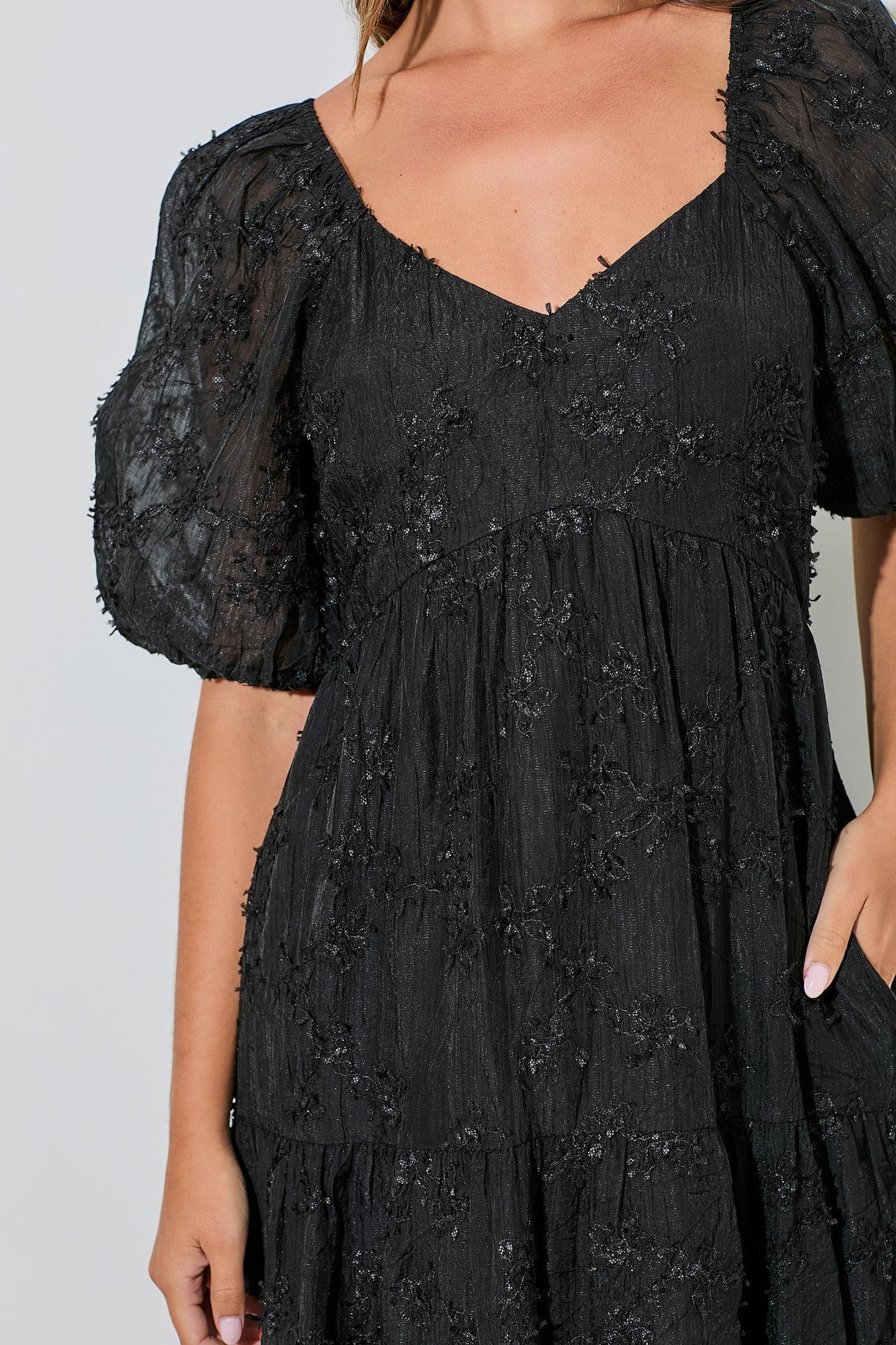 Black Embroidered Floral Overlay Midi Dress The Prissy Pelican Black Embroidered Floral Overlay Midi Dress The Prissy Pelican