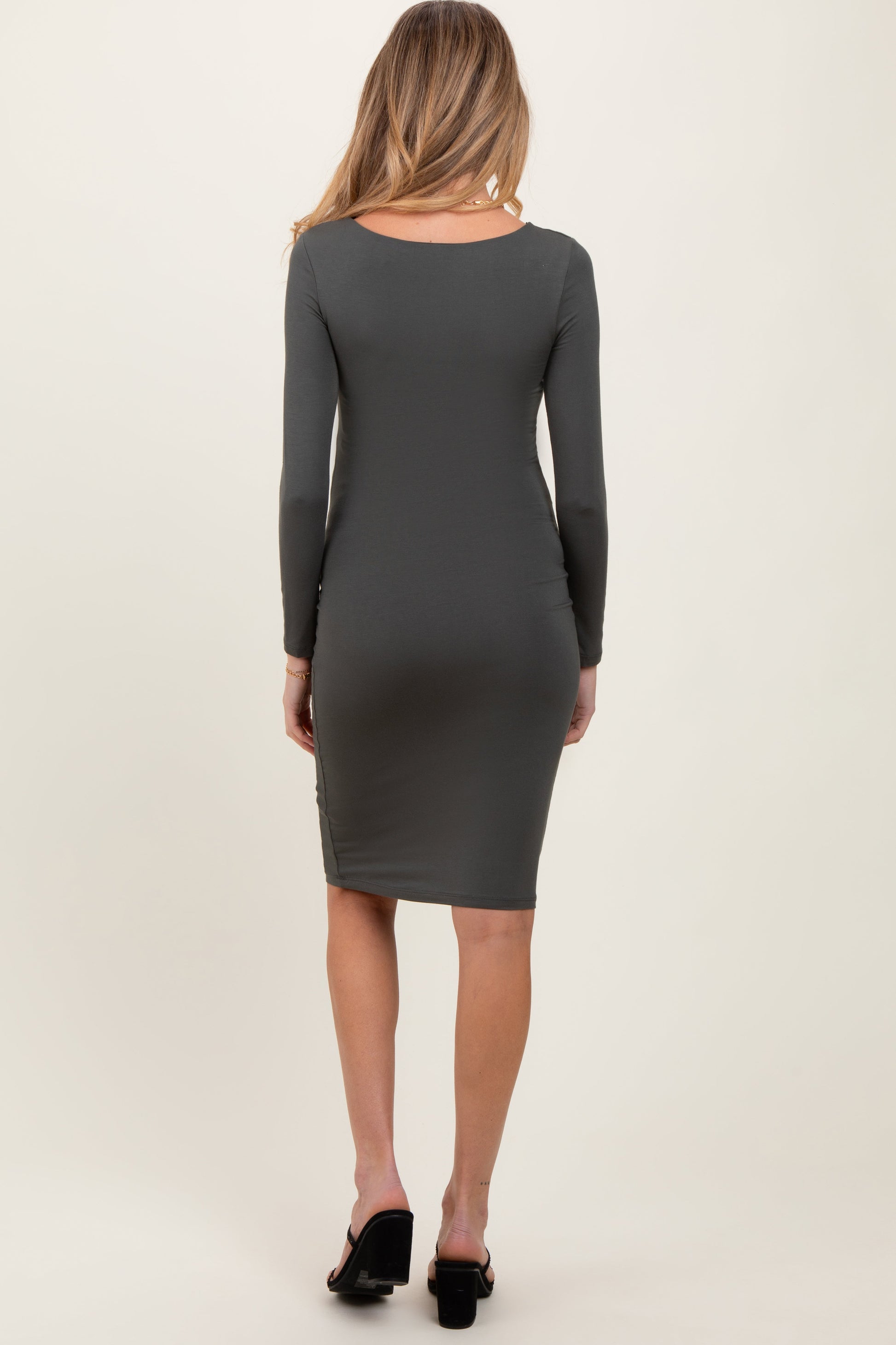 Charcoal Long Sleeve Square Neck Maternity Dress The Prissy Pelican Charcoal Long Sleeve Square Neck Maternity Dress The Prissy Pelican