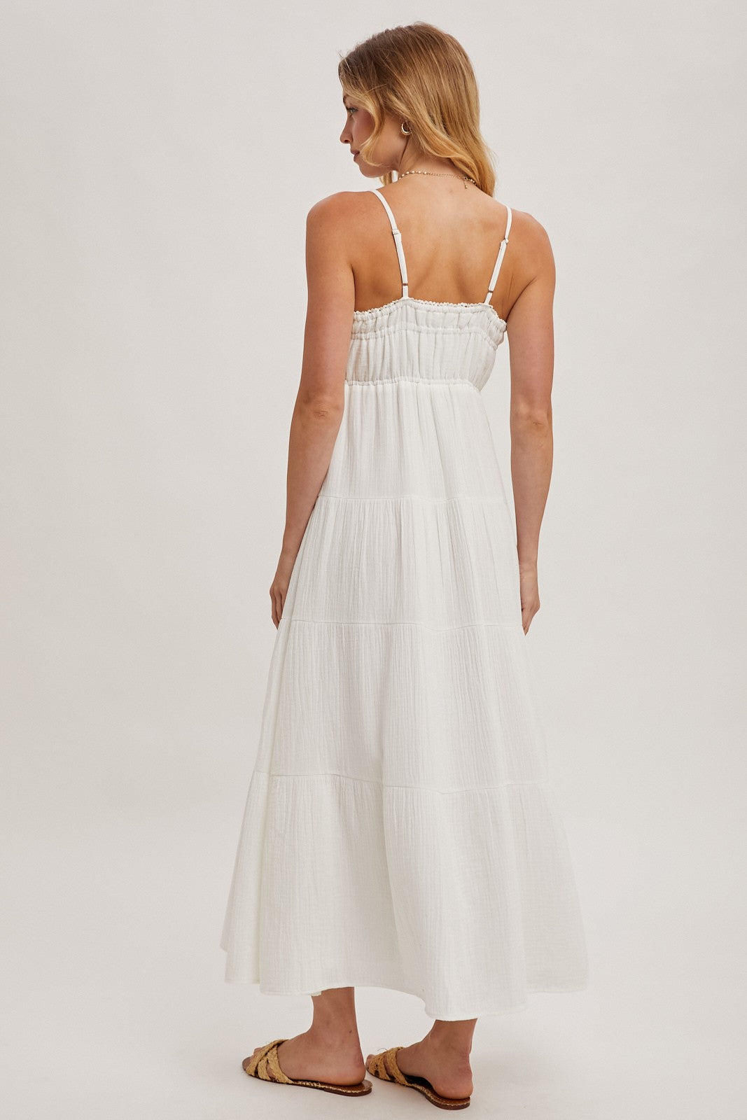 Ivory Crochet Trim Tiered Maxi Dress