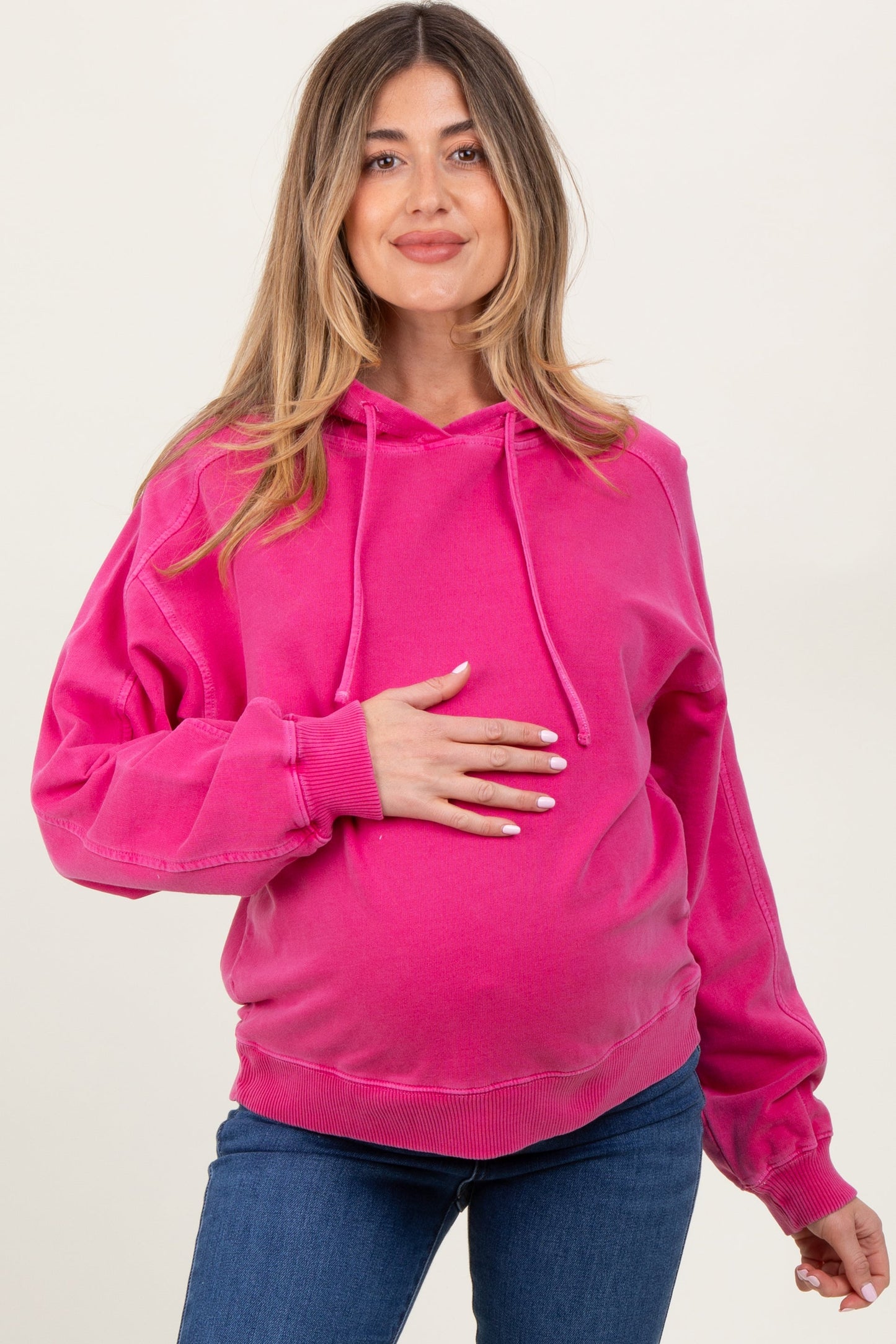 Fuchsia French Terry Hooded Maternity Sweatshirt