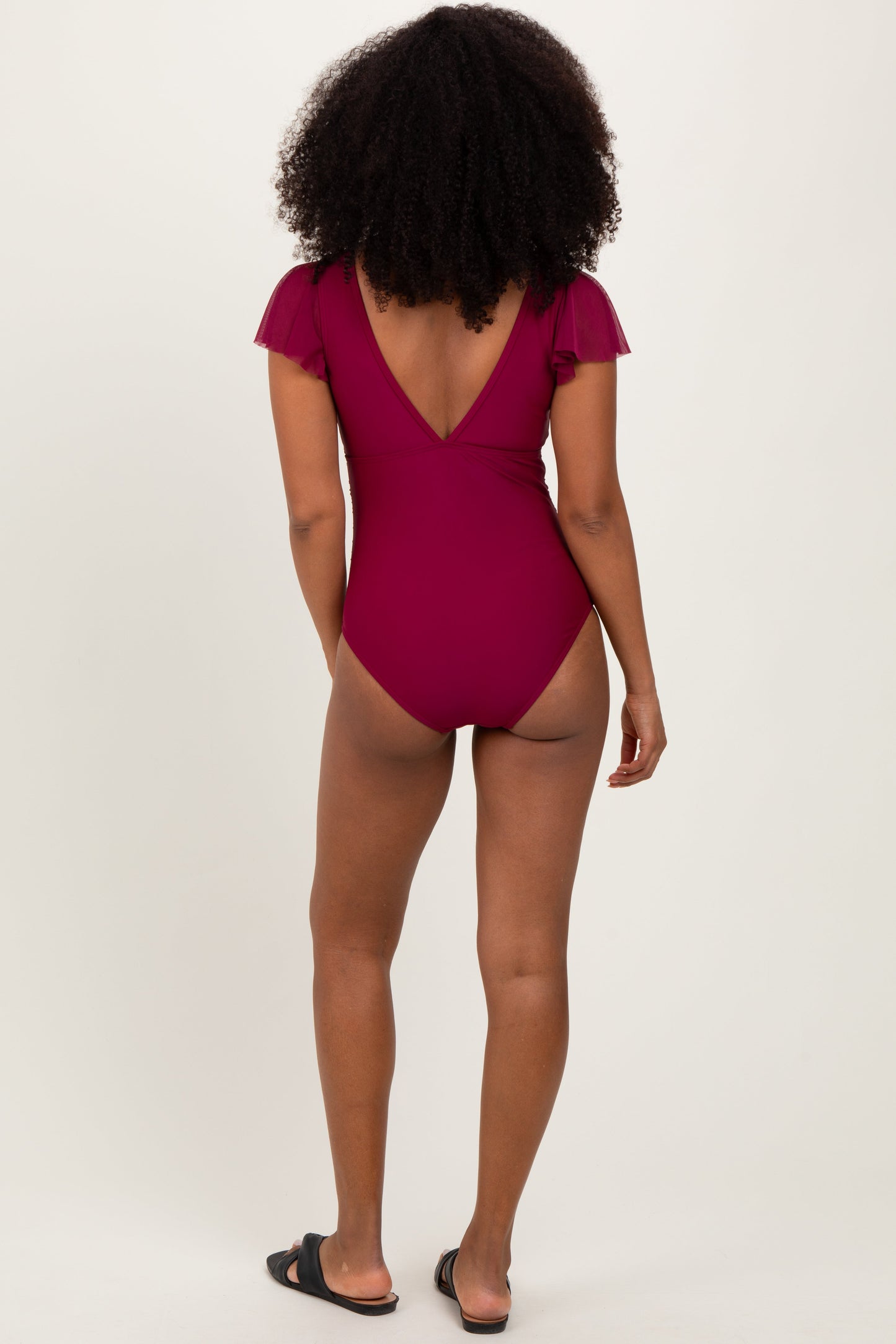 Burgundy Crochet Detail Ruched One Piece Swimsuit