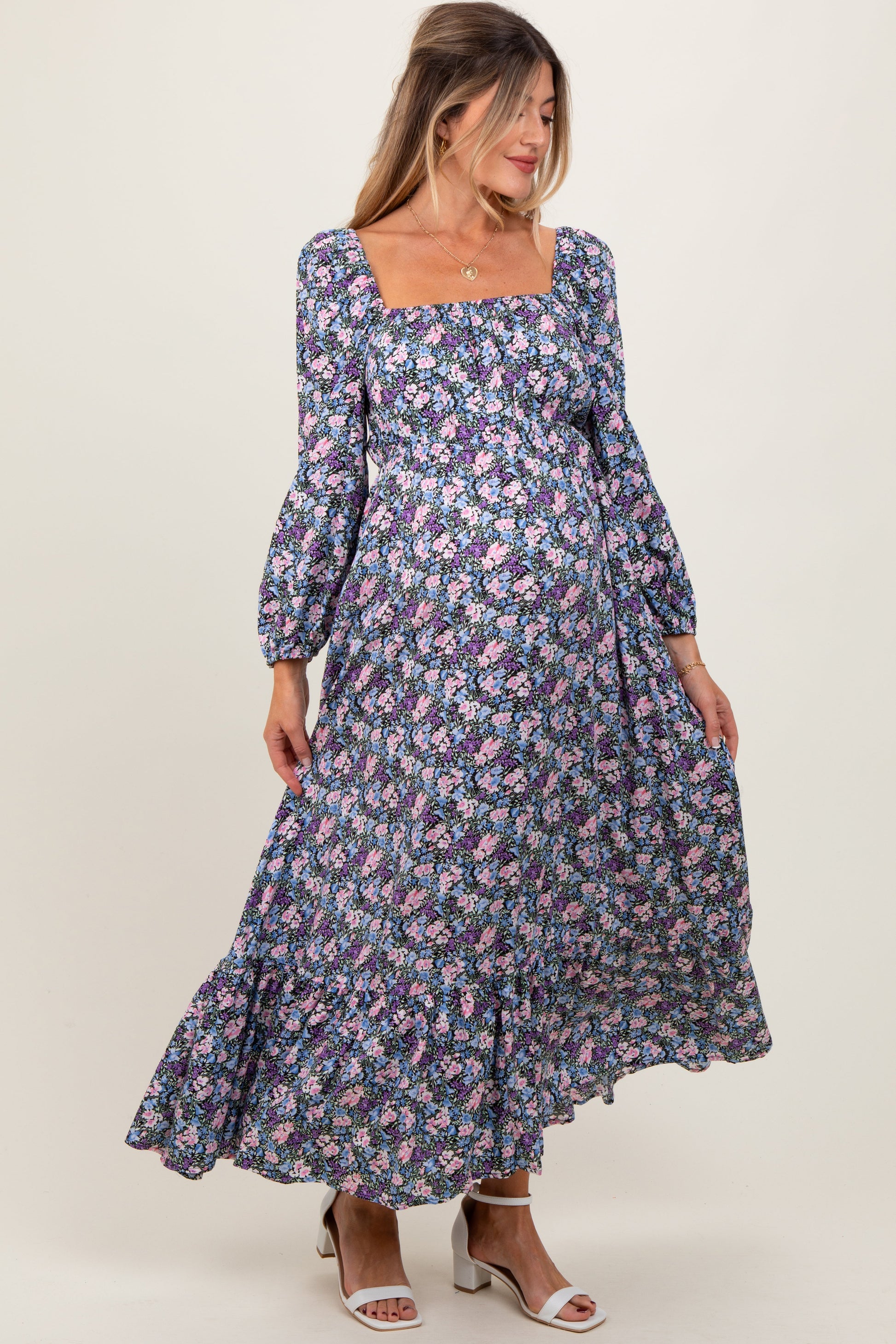 Blue Floral Reversible Long Sleeve Maternity Maxi Dress The Prissy Pelican Blue Floral Reversible Long Sleeve Maternity Maxi Dress The Prissy Pelican