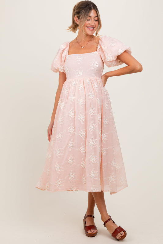 Pink Textured Maternity Midi Dress