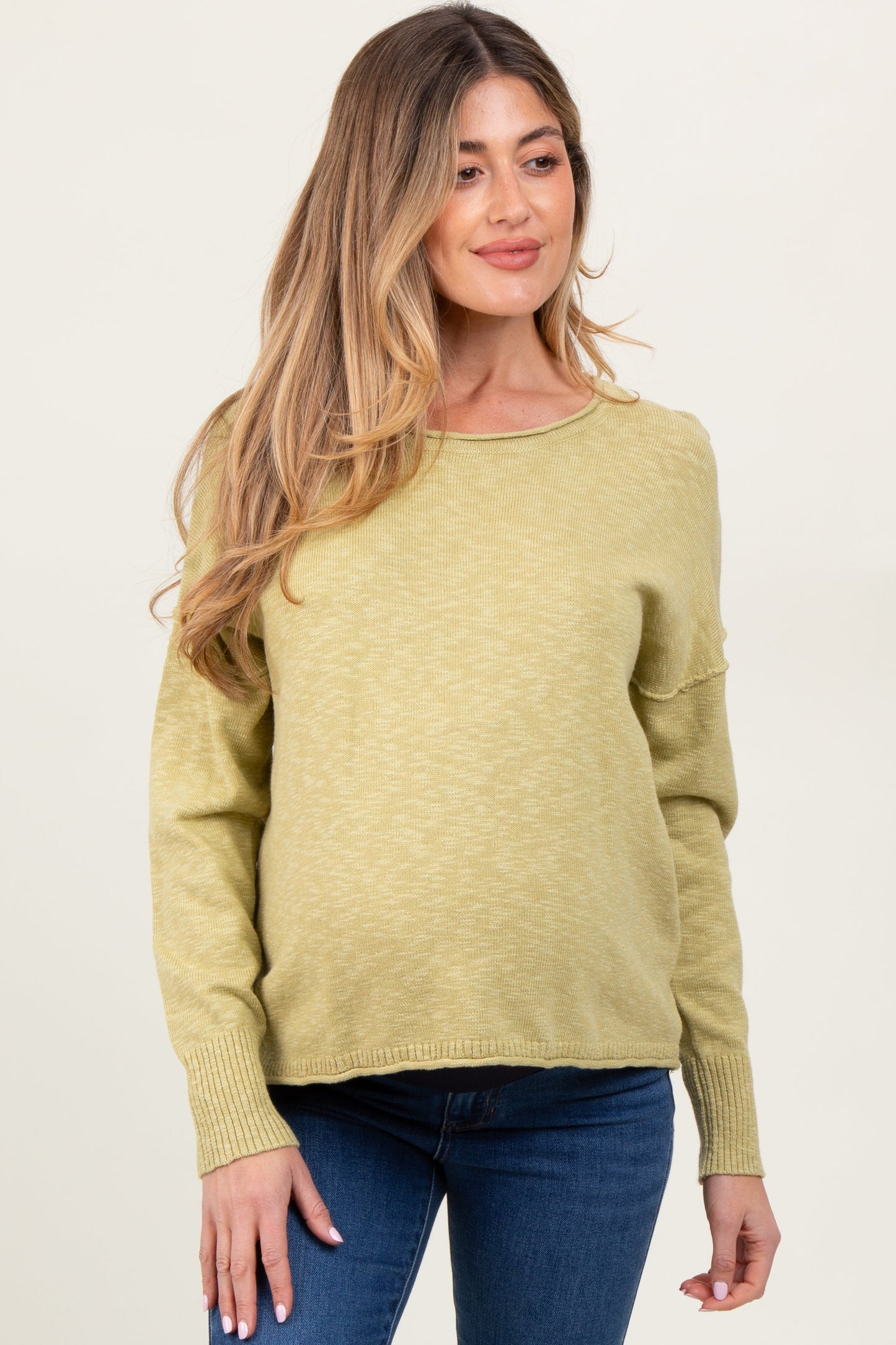 Lime Heather Unfinished Hem Maternity Sweater