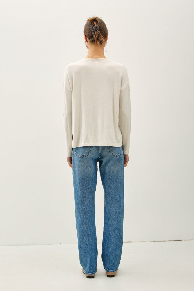 Cream Brushed Knit Henley Top