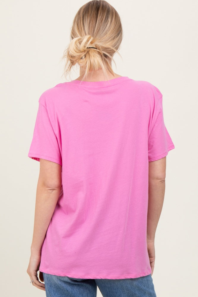 Pink Oversized V-Neck Short Sleeve Tee