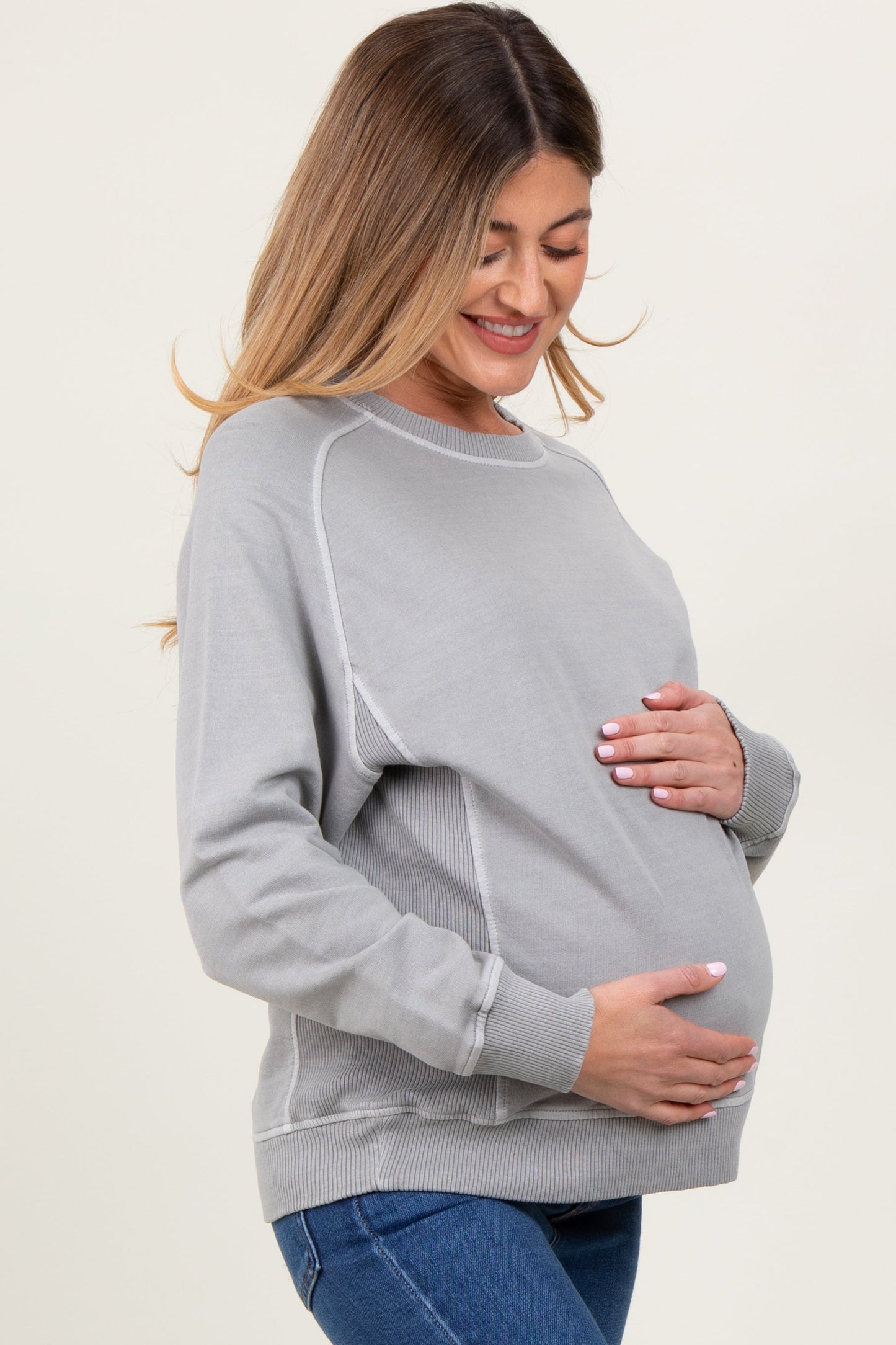 Heather Grey French Terry Vintage Wash Maternity Pullover