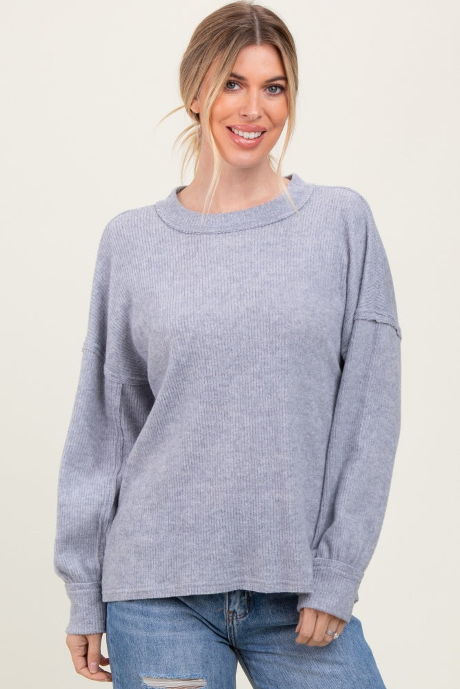 Heather Grey Brushed Ribbed Knit Maternity Pullover