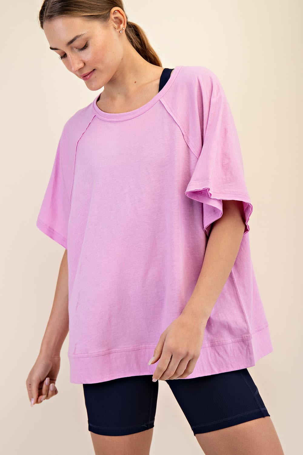 Mauve Oversized Raw Hem Short Sleeve Maternity Tee