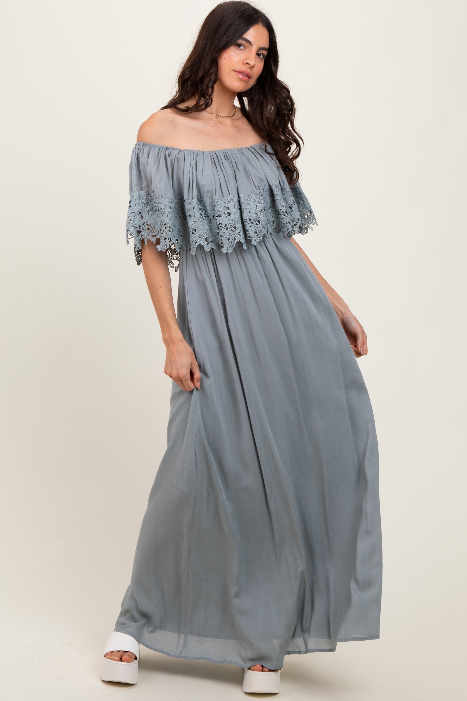 Sage Lace Off Shoulder Maxi Dress Sage Lace Off Shoulder Maxi Dress
