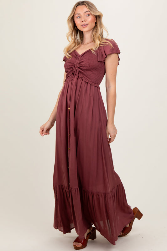 Burgundy Smocked Top Woven Maxi Dress