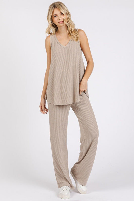 Taupe Rib Knit Tank and Pant Set