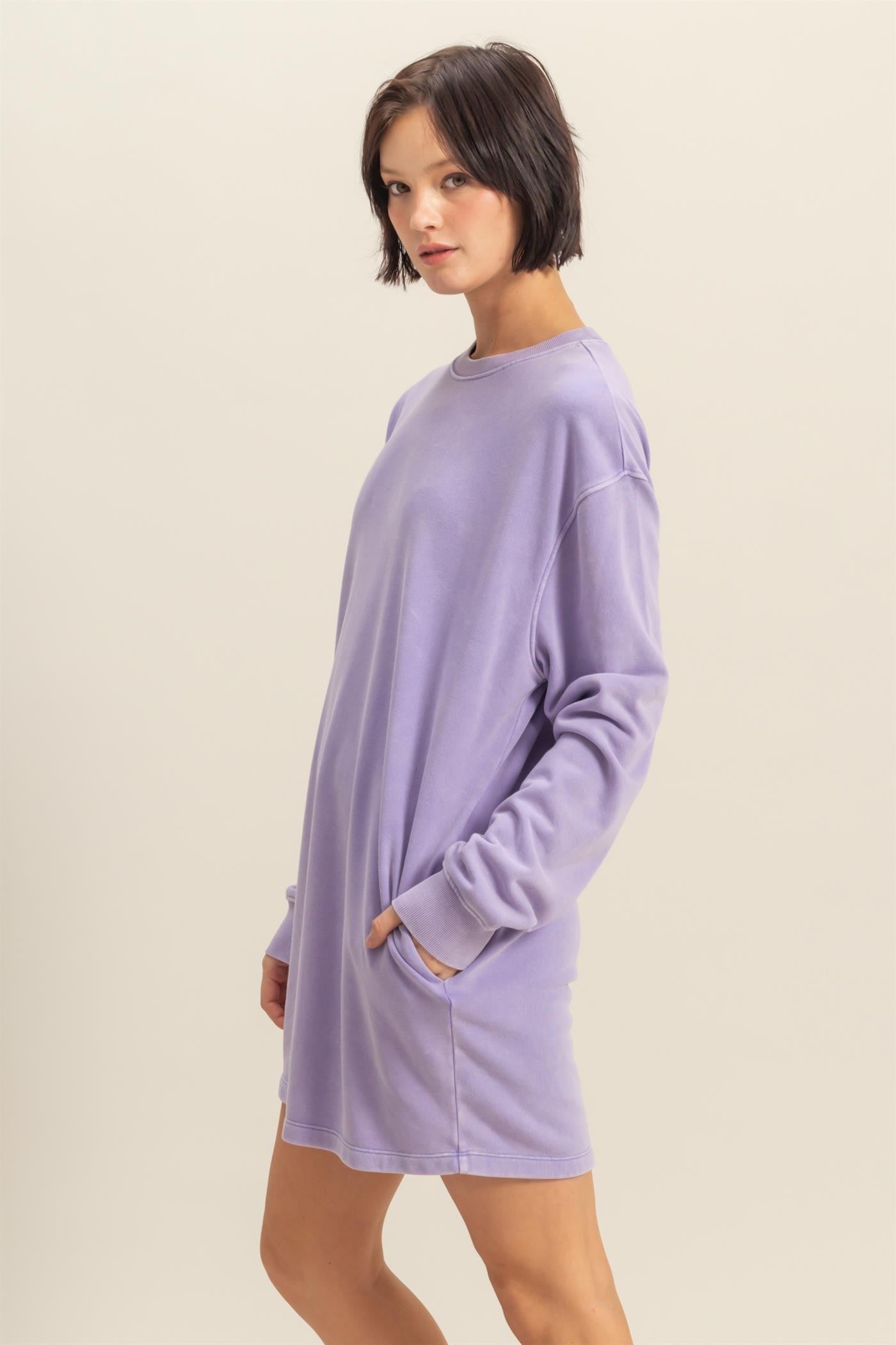 Lavender Long Sleeve Oversized Sweatshirt Mini Dress