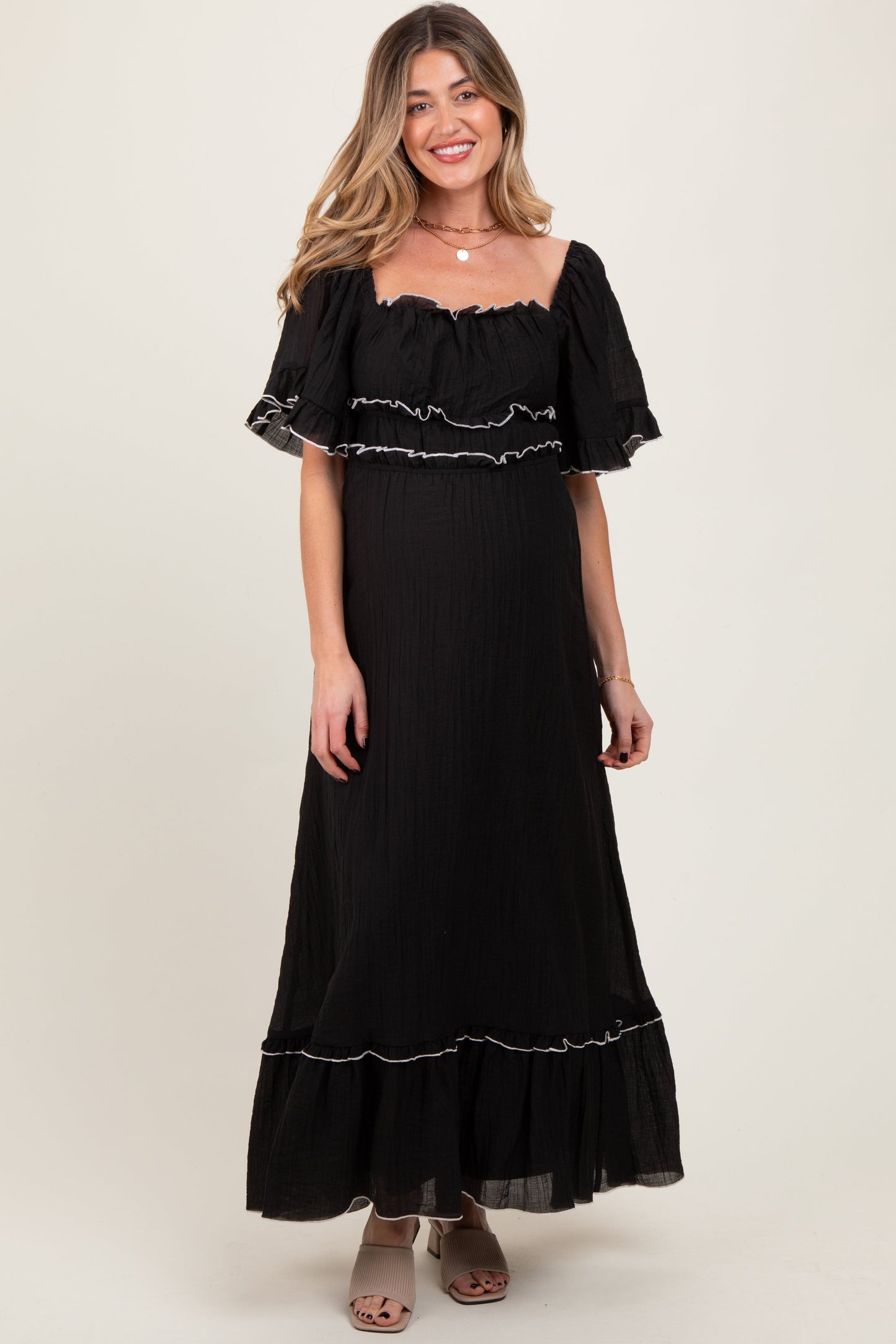 Black Wide Sleeve Maternity Maxi Dress