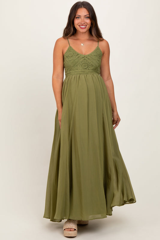 Green Crochet Bodice Maternity Maxi Dress