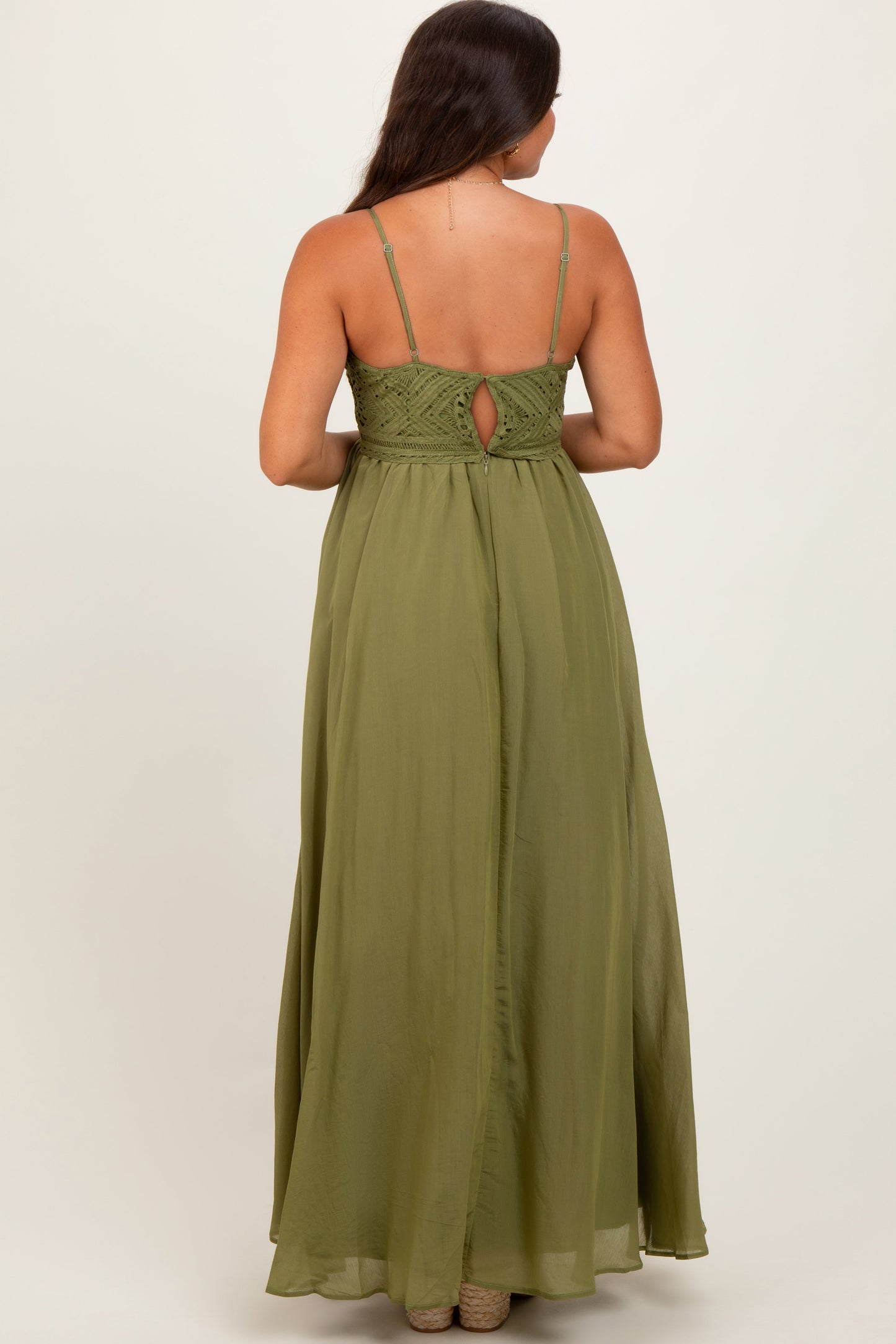 Green Crochet Bodice Maternity Maxi Dress
