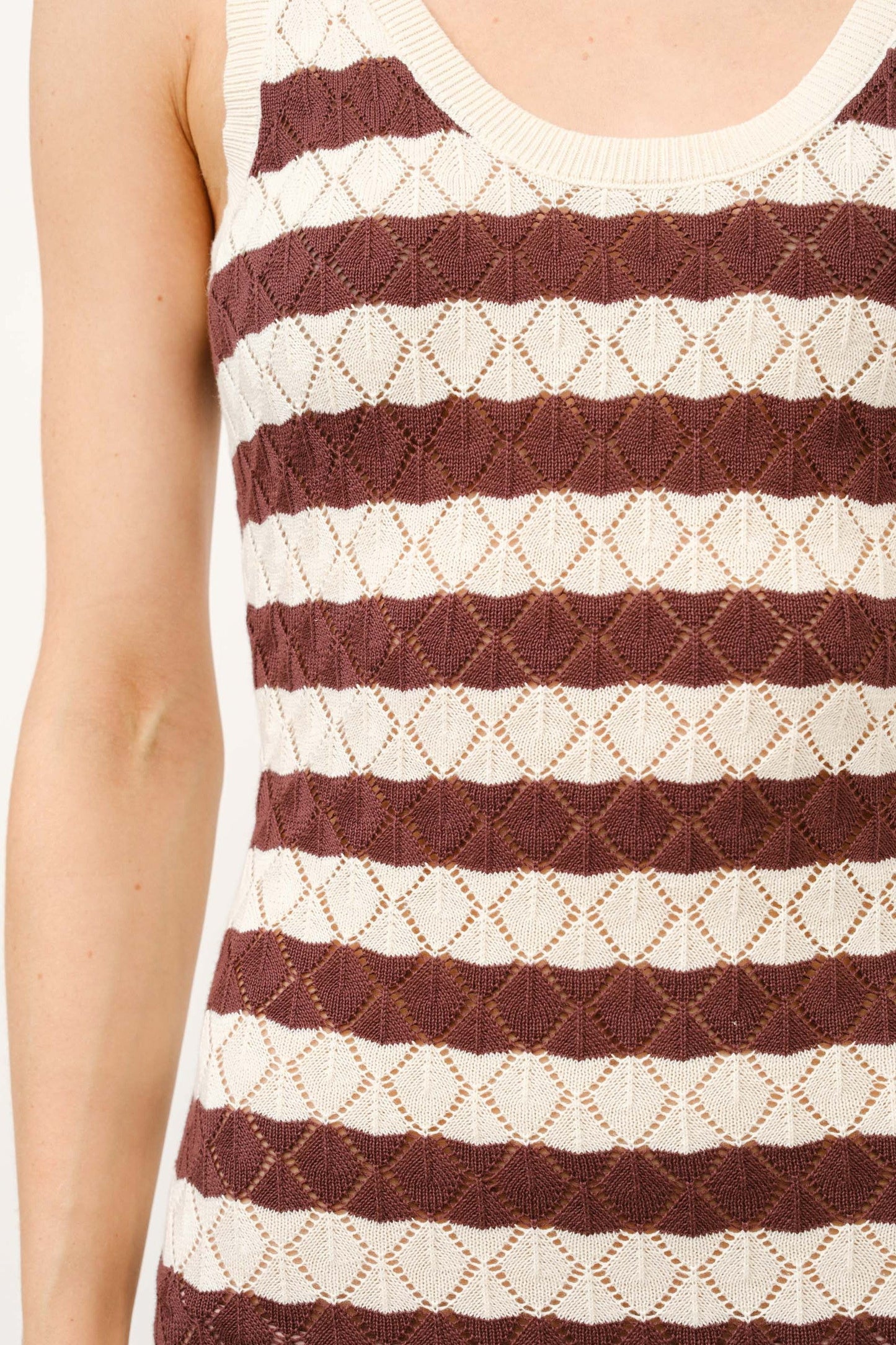 Brown/ Cream Knit Striped Fitted Maxi Dress