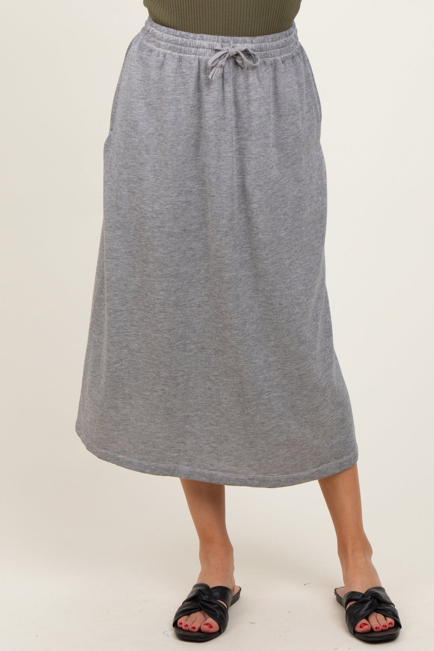 Heather Grey Terry Drawstring Midi Skirt