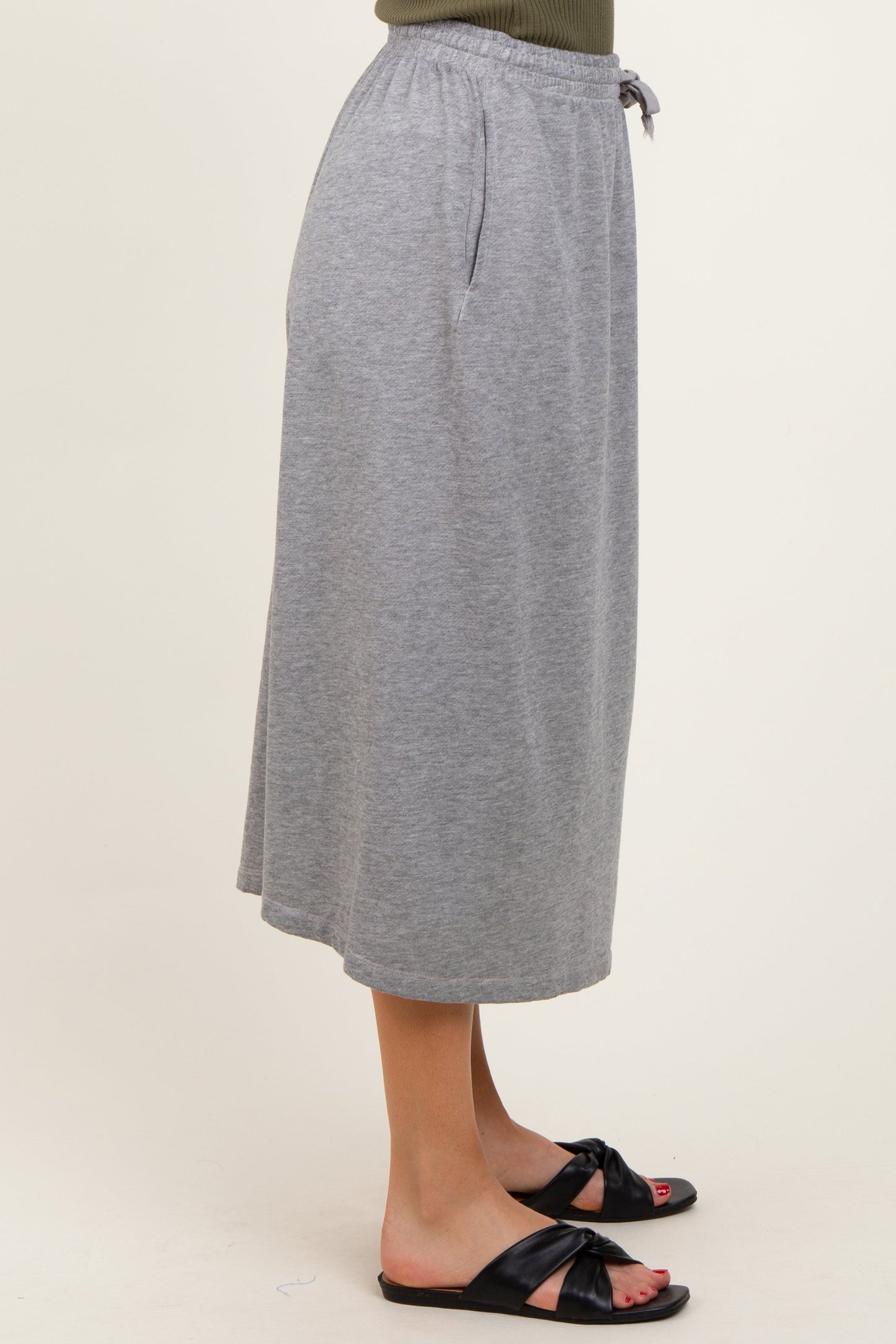 Heather Grey Terry Drawstring Midi Skirt