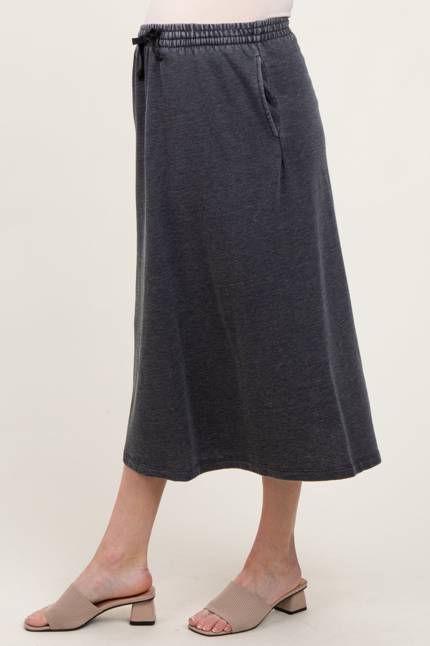 Charcoal Terry Drawstring Maternity Midi Skirt