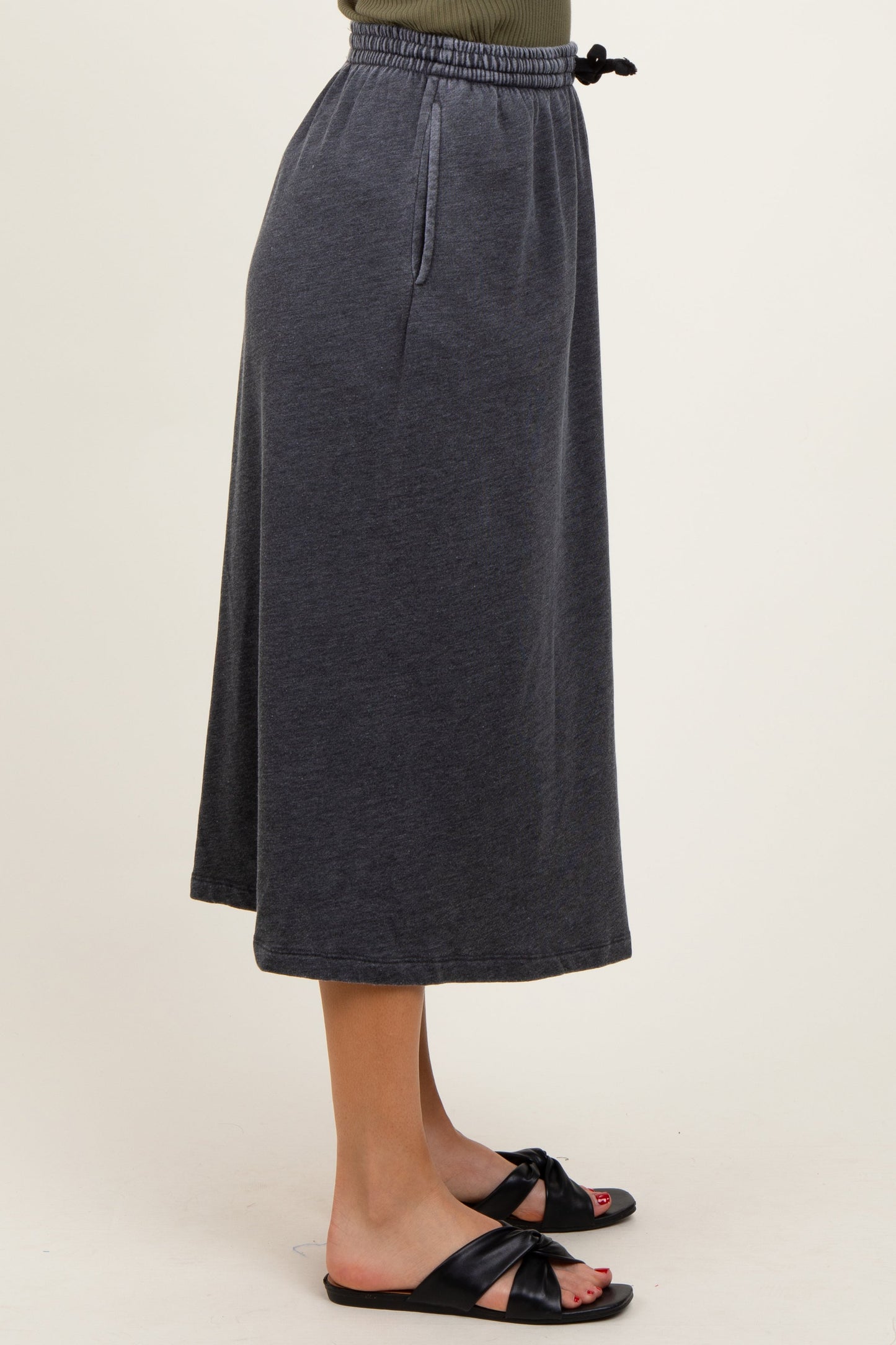Charcoal Terry Drawstring Midi Skirt