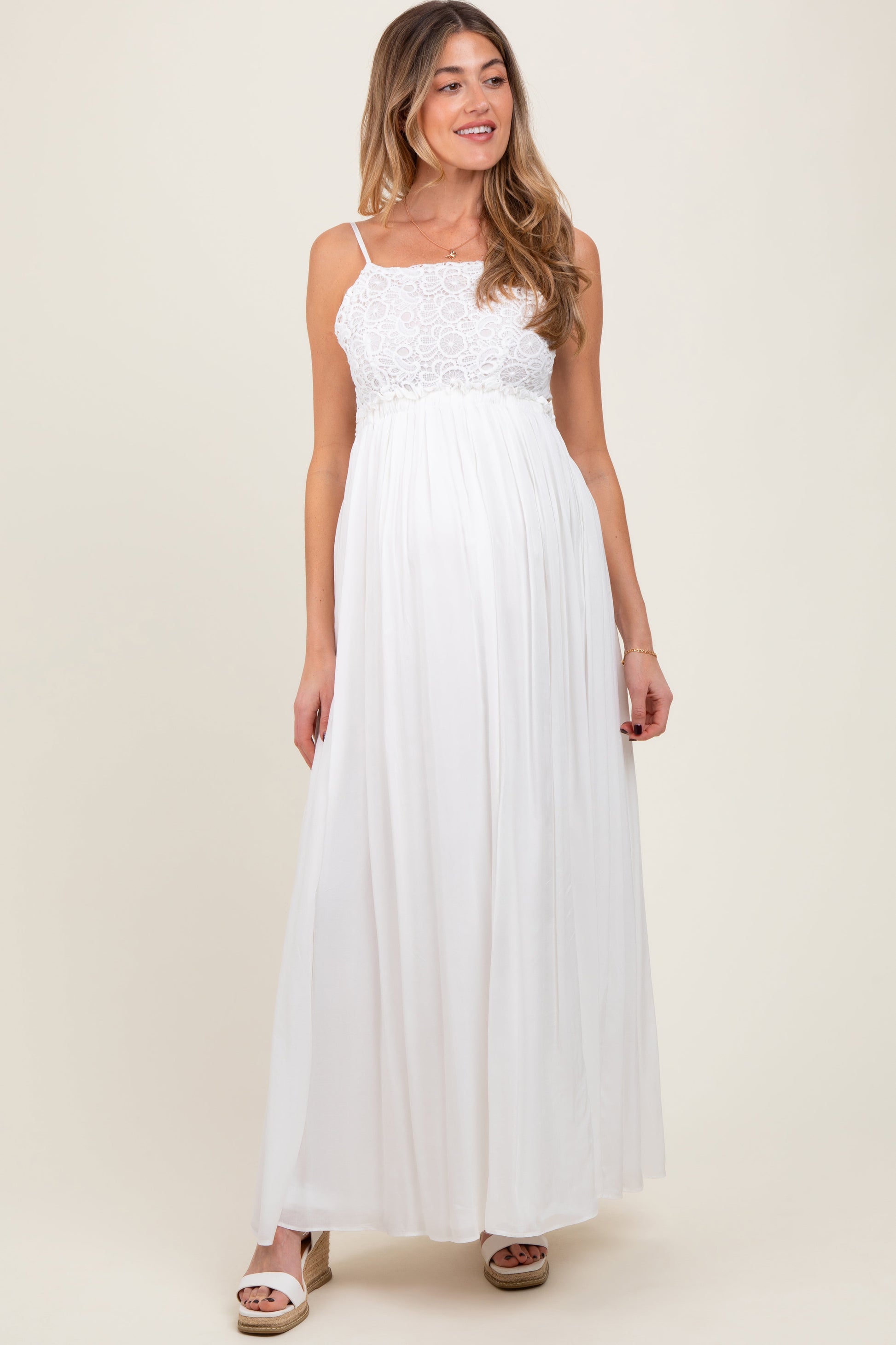White Lace Bodice Cutout Tie Back Maternity Maxi Dress The Prissy Pelican White Lace Bodice Cutout Tie Back Maternity Maxi Dress The Prissy Pelican