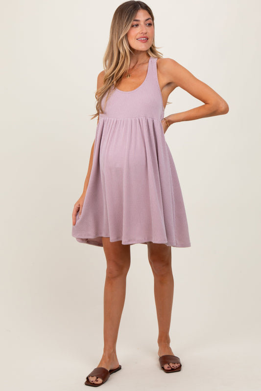 Mauve Ribbed Sleeveless Open Back Maternity Midi Dress