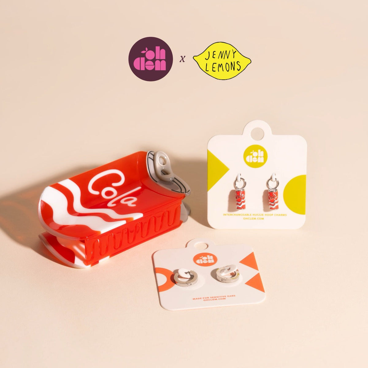 Pack: Cola Can Charms, Huggies, & Claw Clip