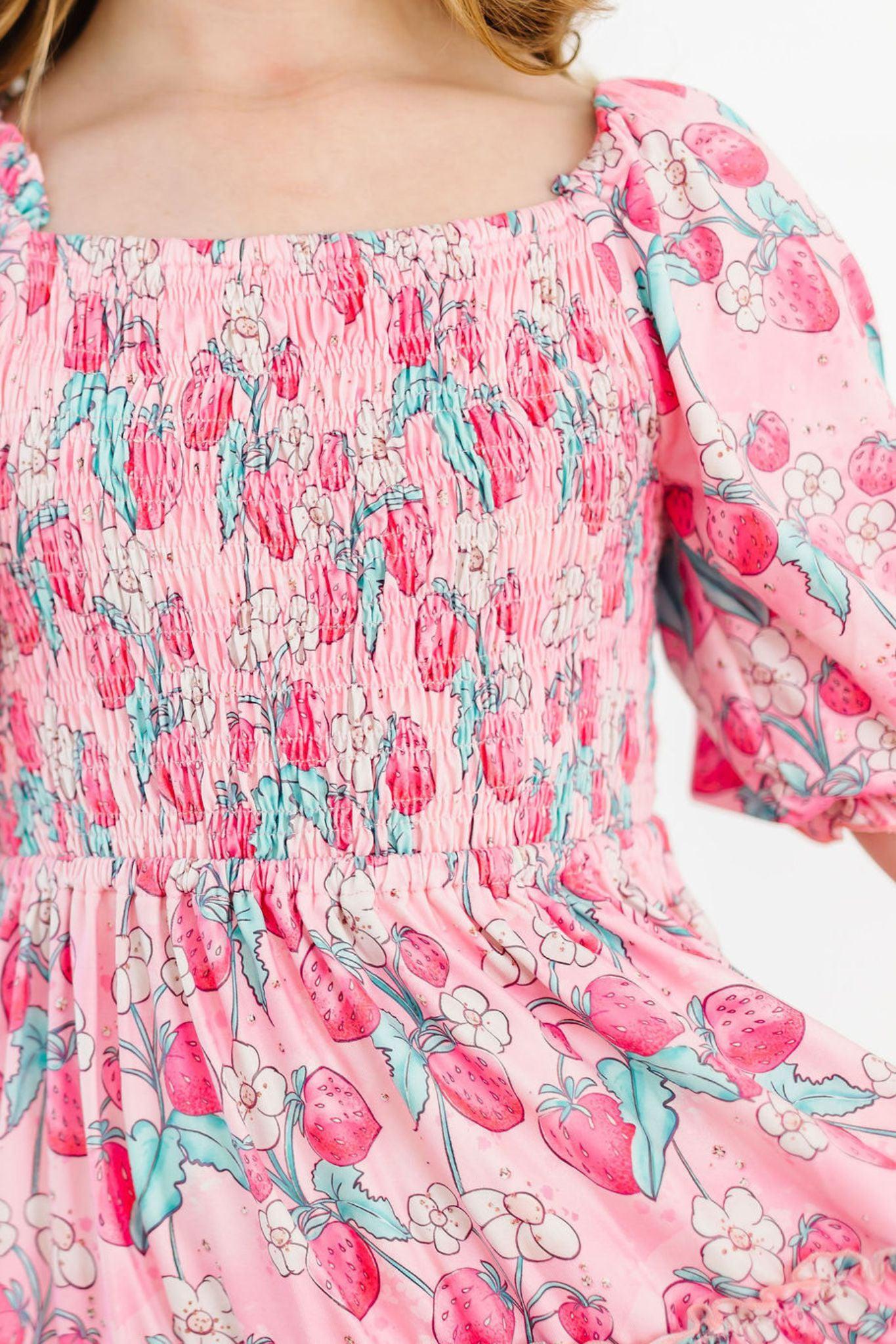 SALE Strawberry Shortcake Smocked Ruffle Dress