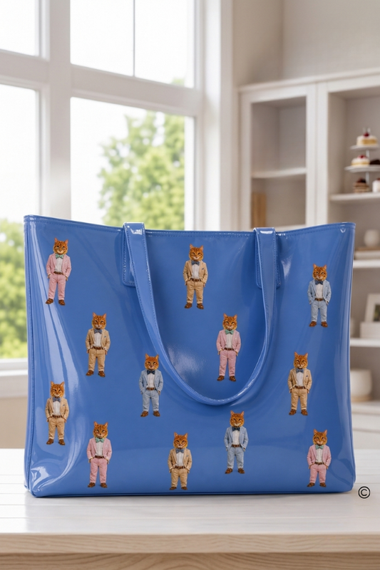 SC - ETA 10/15-10/29 Oliver the Purrfect Gentleman Blue Vinyl Tote©
