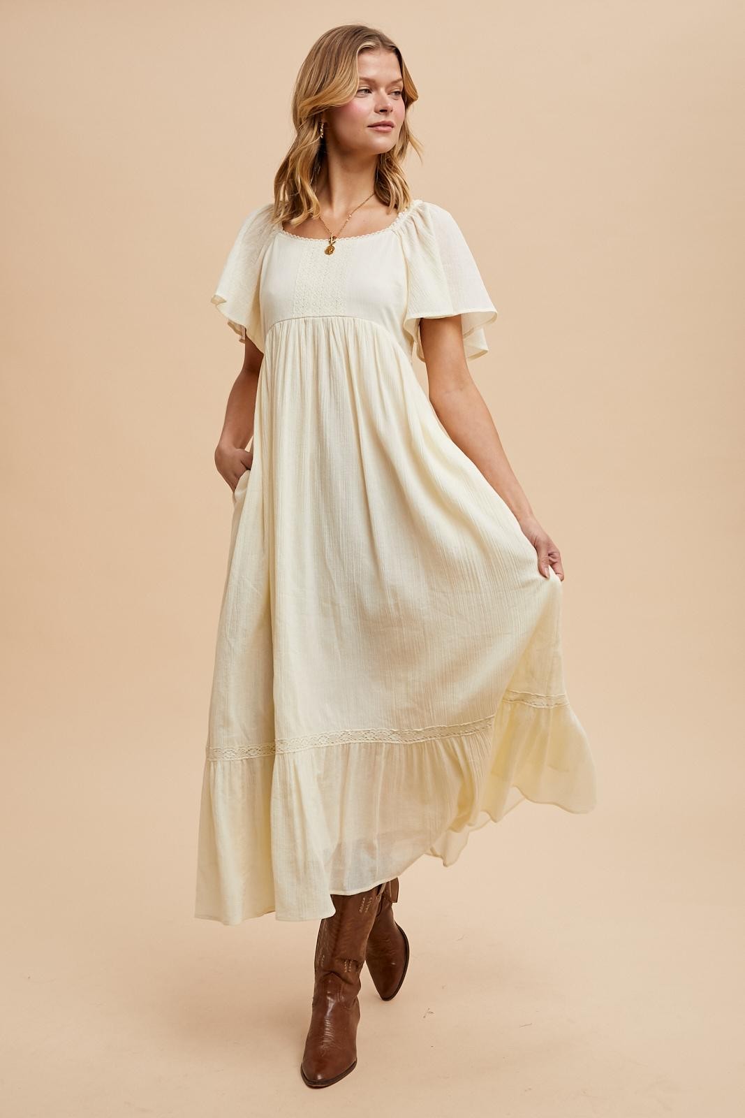 Cream Lace Square Neck Maternity Maxi Dress