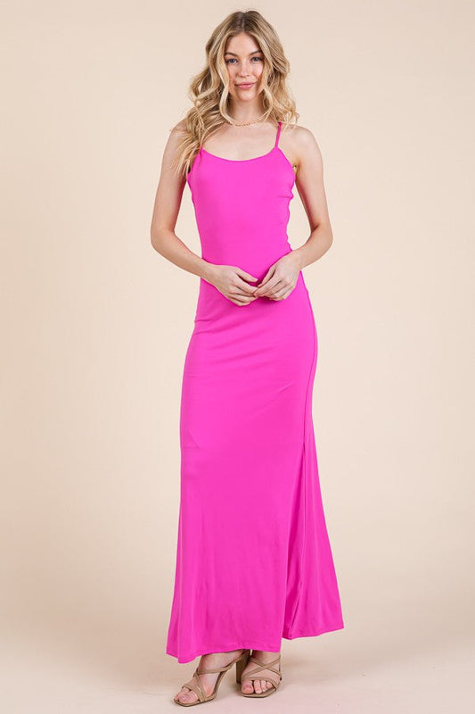 Fuchsia Backless Fishtail Sleeveless Maxi Dress