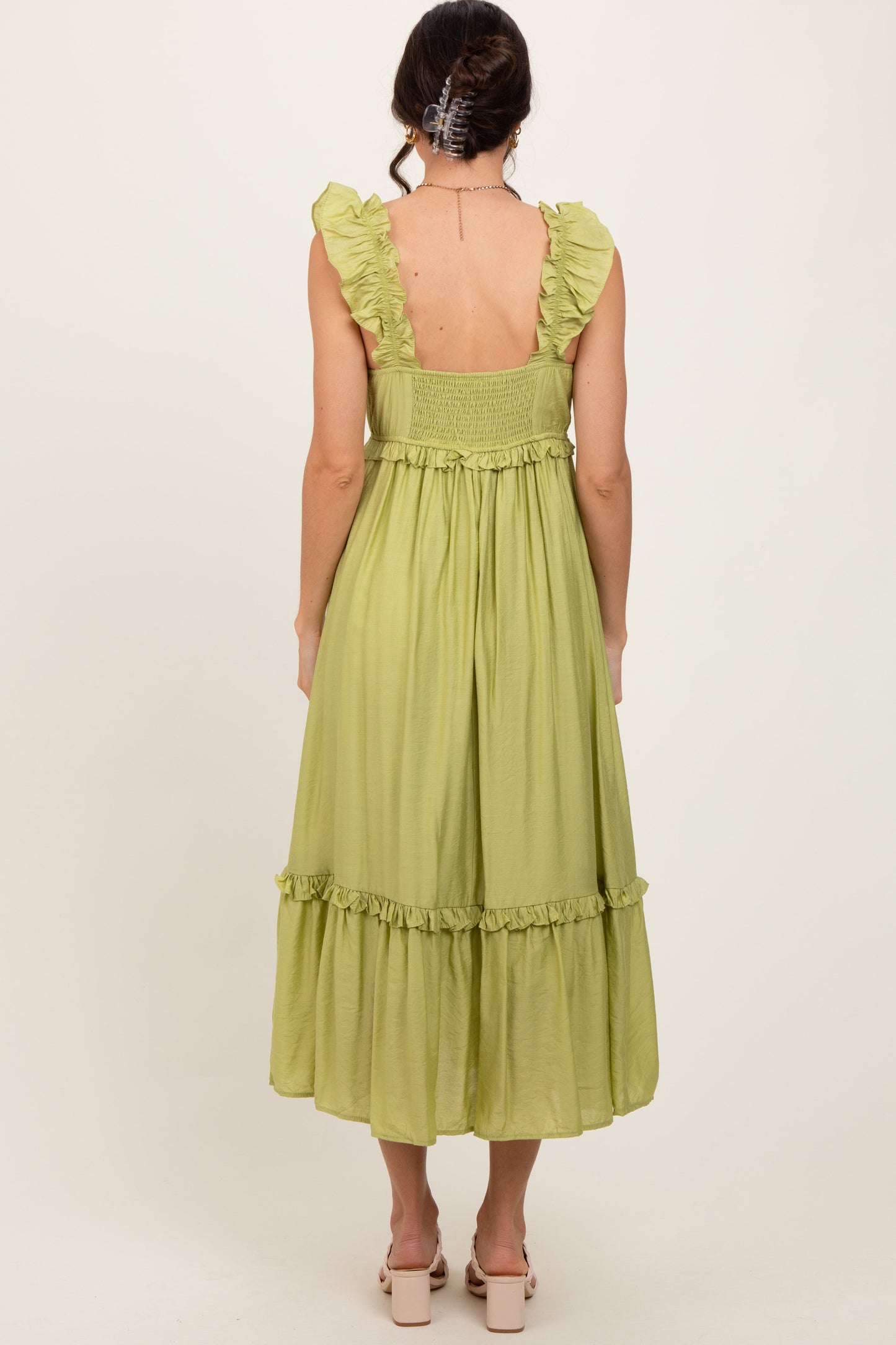 Lime Ruffle Strap Square Neck Midi Dress