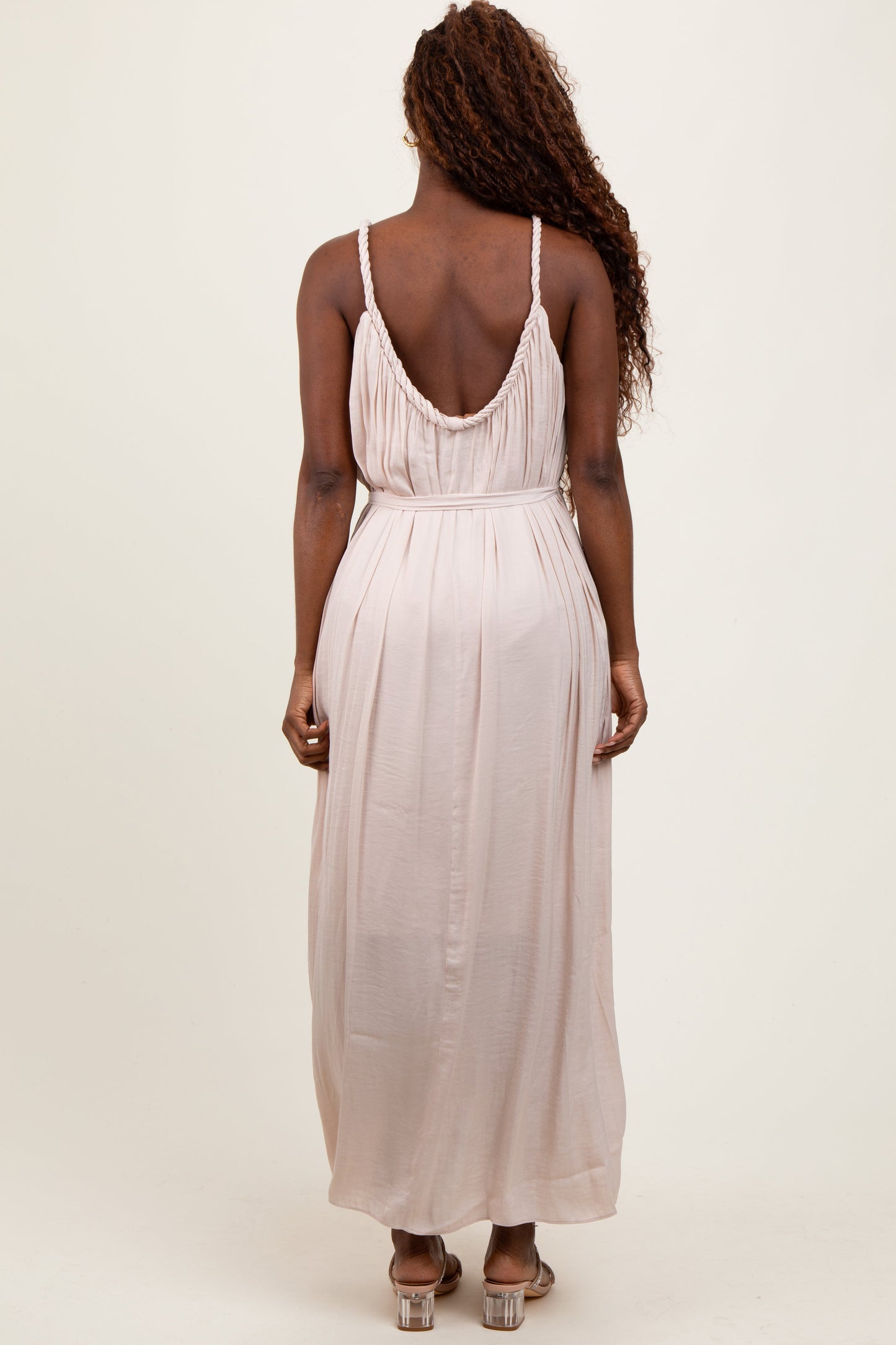 Cream Braided Neckline Maxi Dress