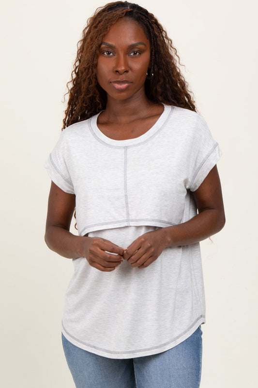 Heather Gray Double Layer Short Sleeve Nursing Top