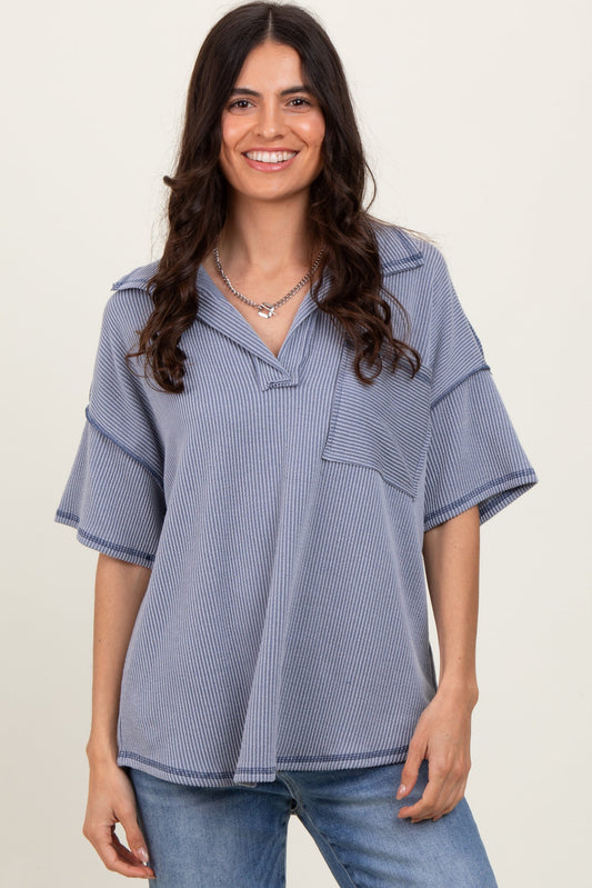 Gray Ribbed Reverse Stitch Tunic Top