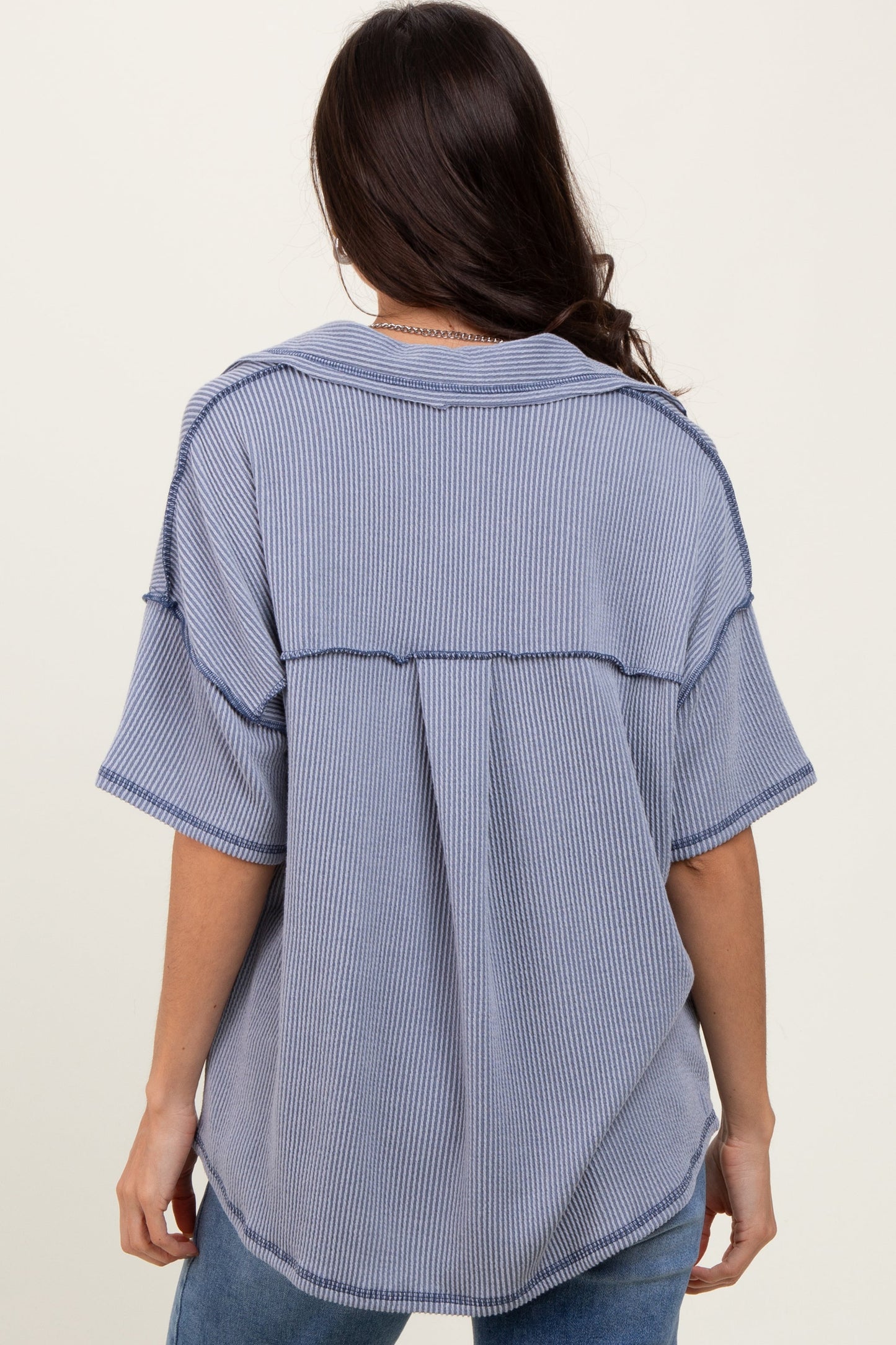 Gray Ribbed Reverse Stitch Tunic Top