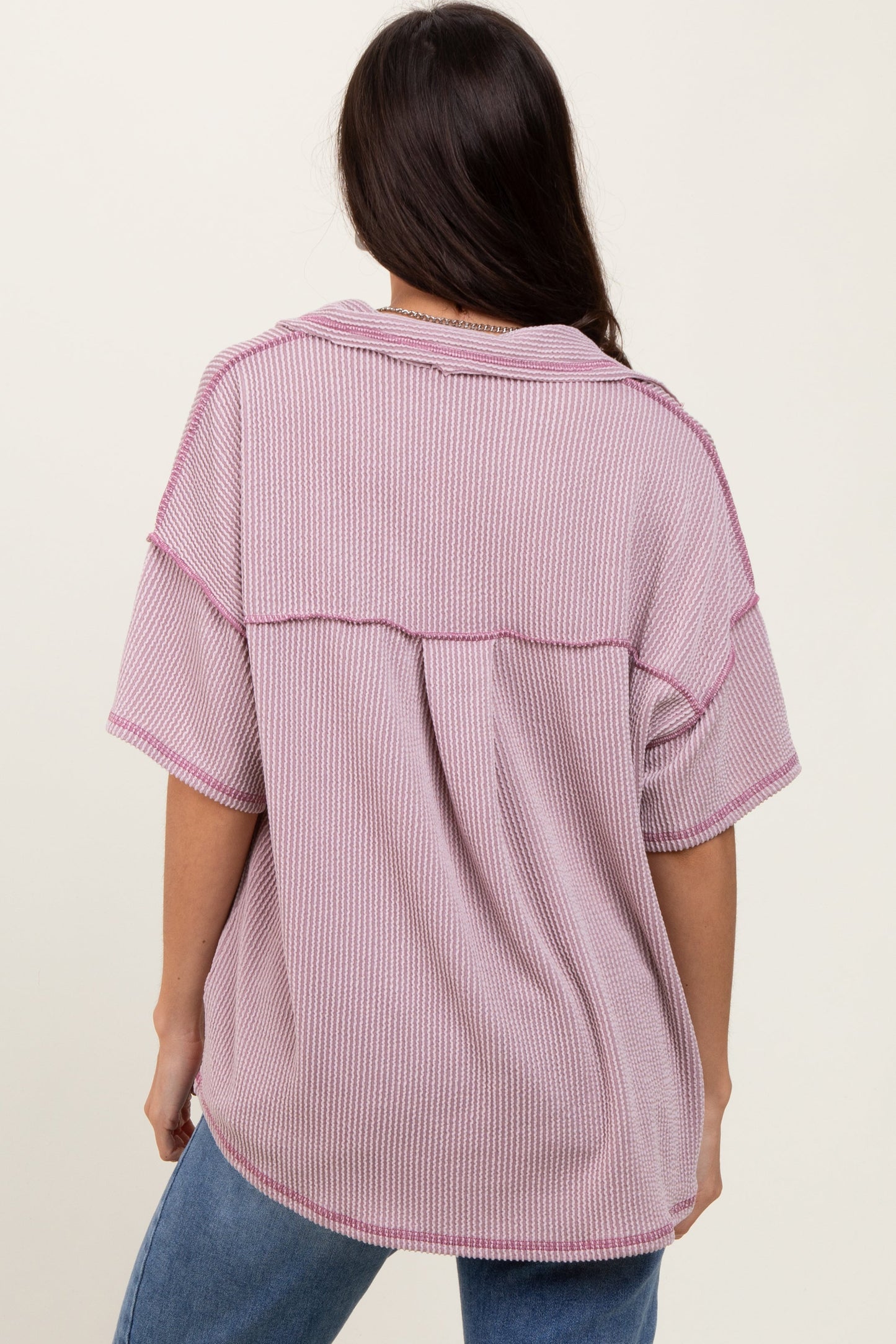 Mauve Ribbed Reverse Stitch Tunic Top