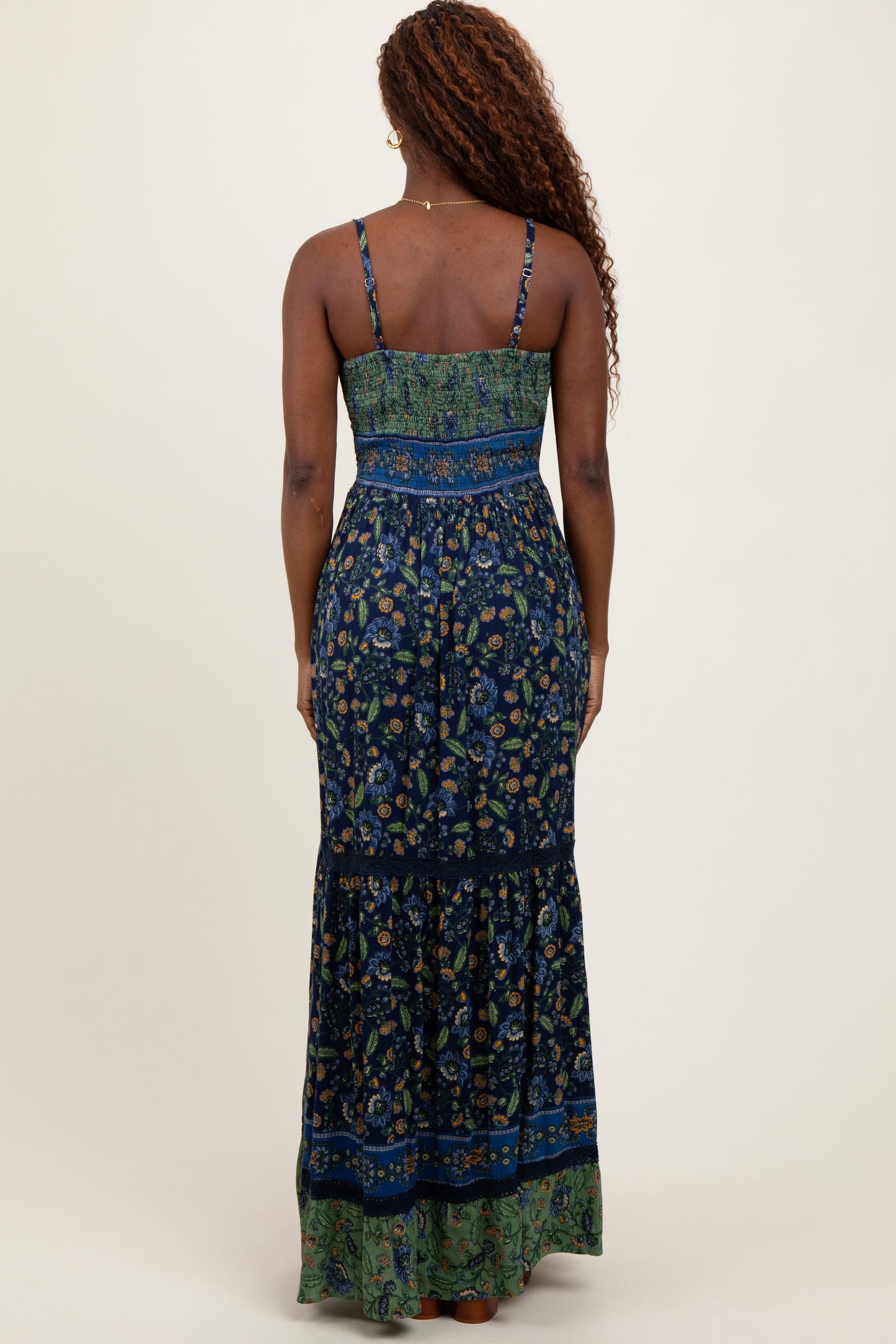Navy Floral Twist Front Cutout Maxi Dress