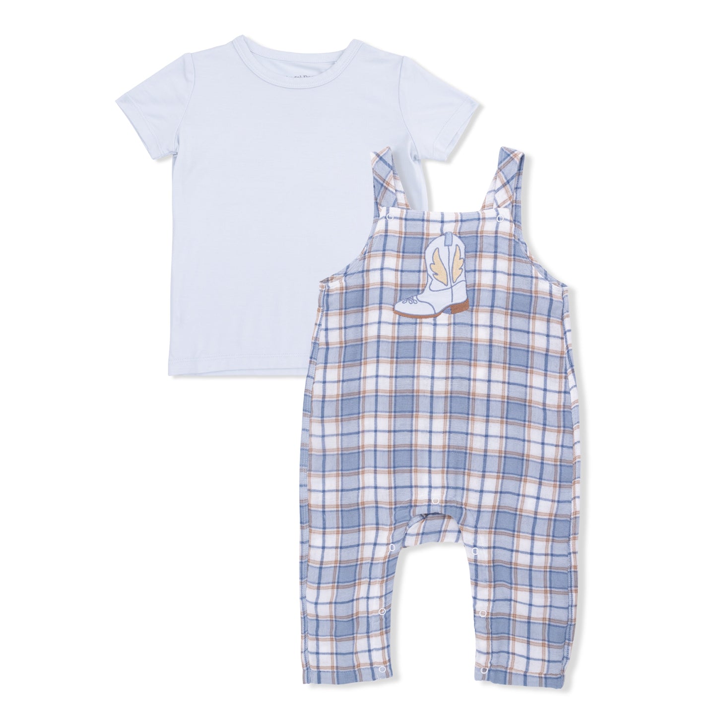 Western Boot Plaid - Crew Neck Tee with Overalls