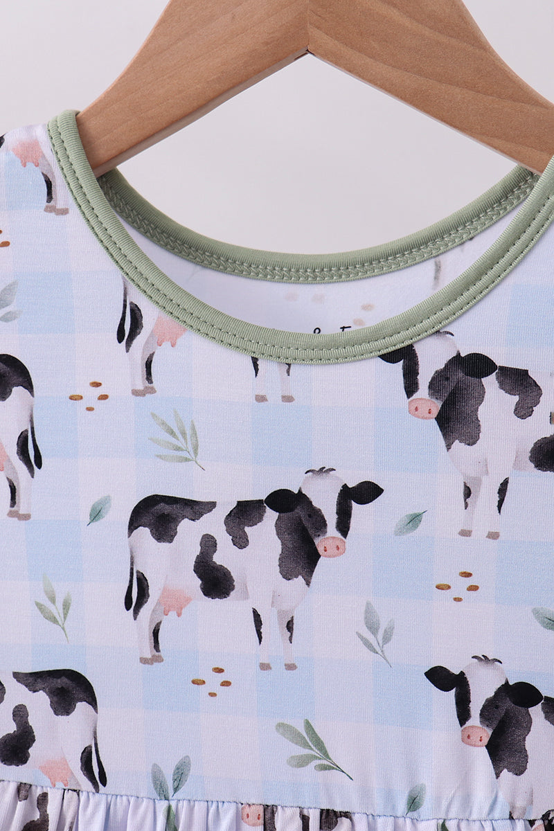 blue cow print dress Cow Print Denim Dress for Girls - Farm Theme Birthday Outfit - Western Toddler Dress