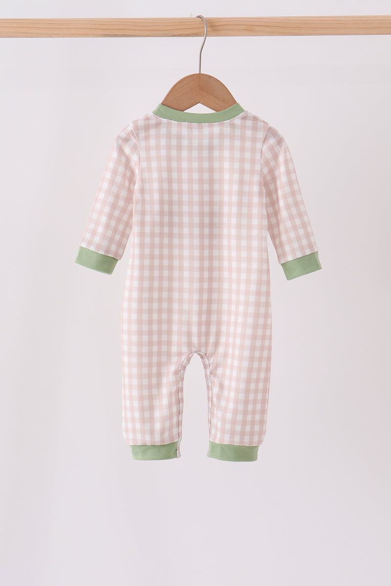 Khaki Puppy Fishing Gingham Romper