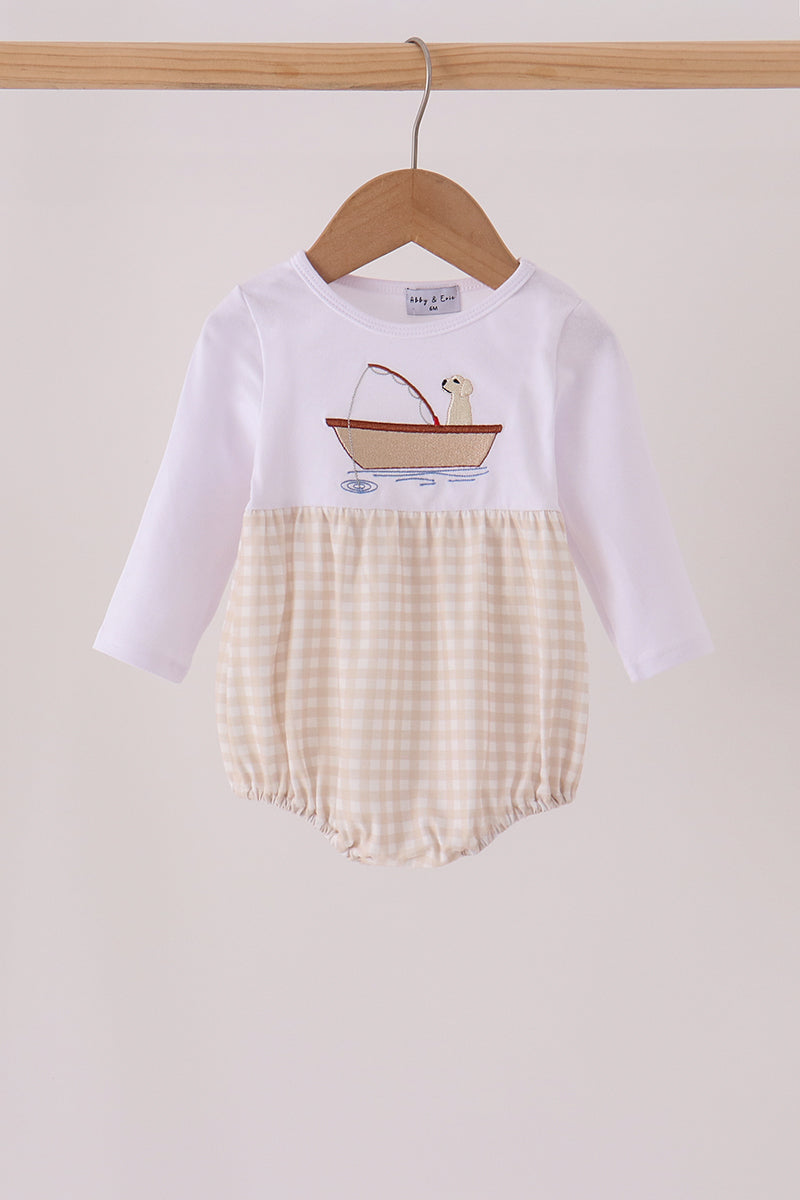 Khaki Puppy Fishing Embroidery Bubble