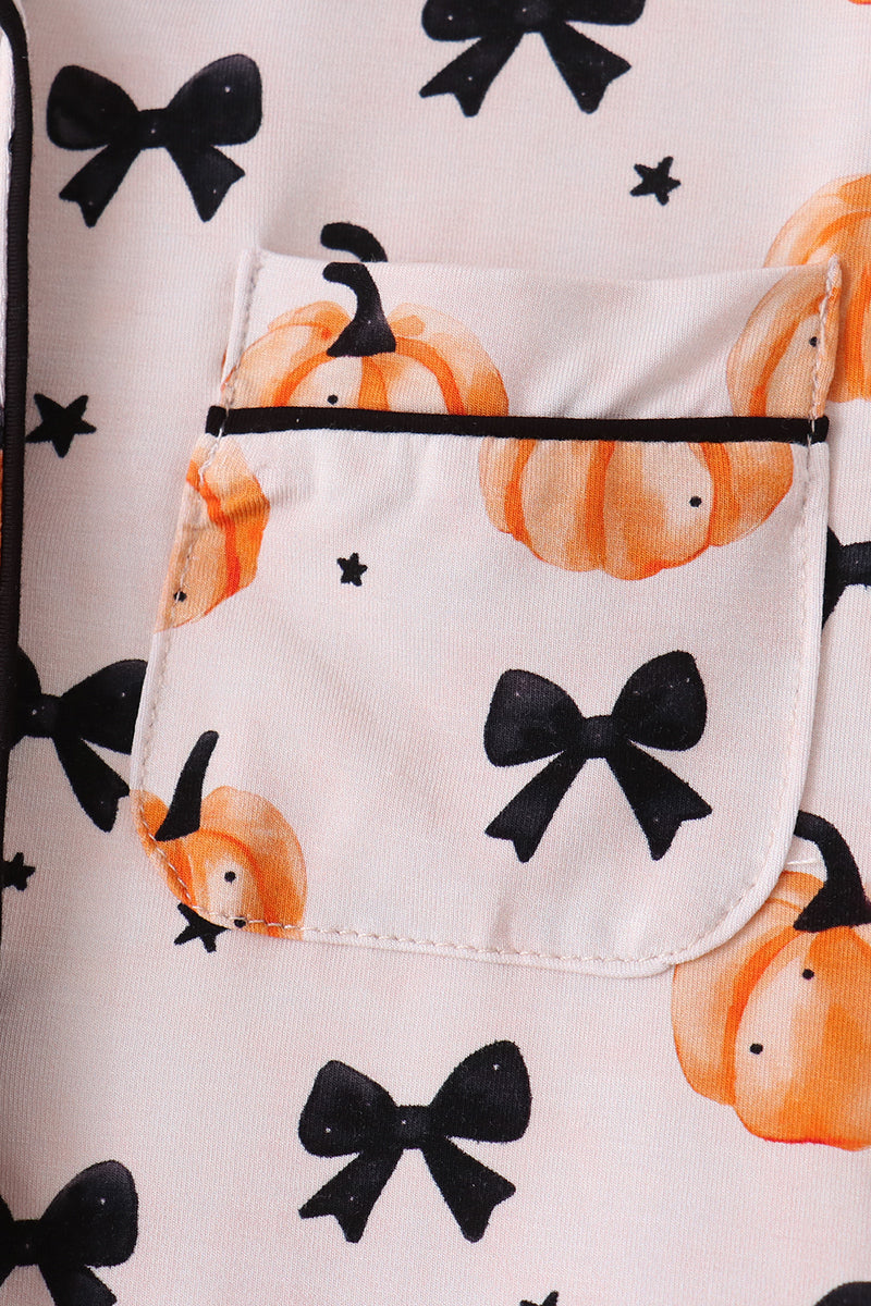 Bow pumpkin bamboo ruffle pajama set