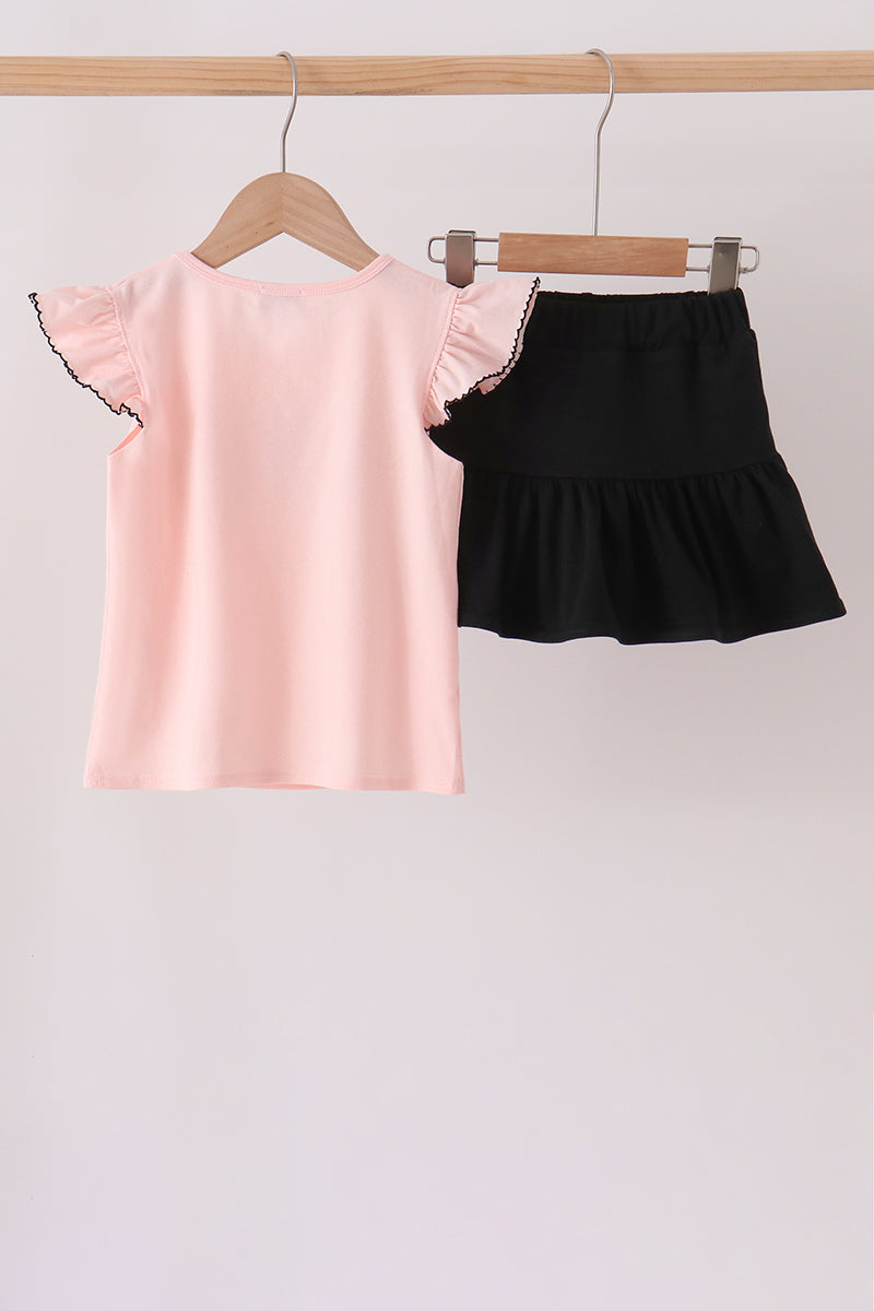 Pink Ghost Embroidery Ruffle Skorts Set