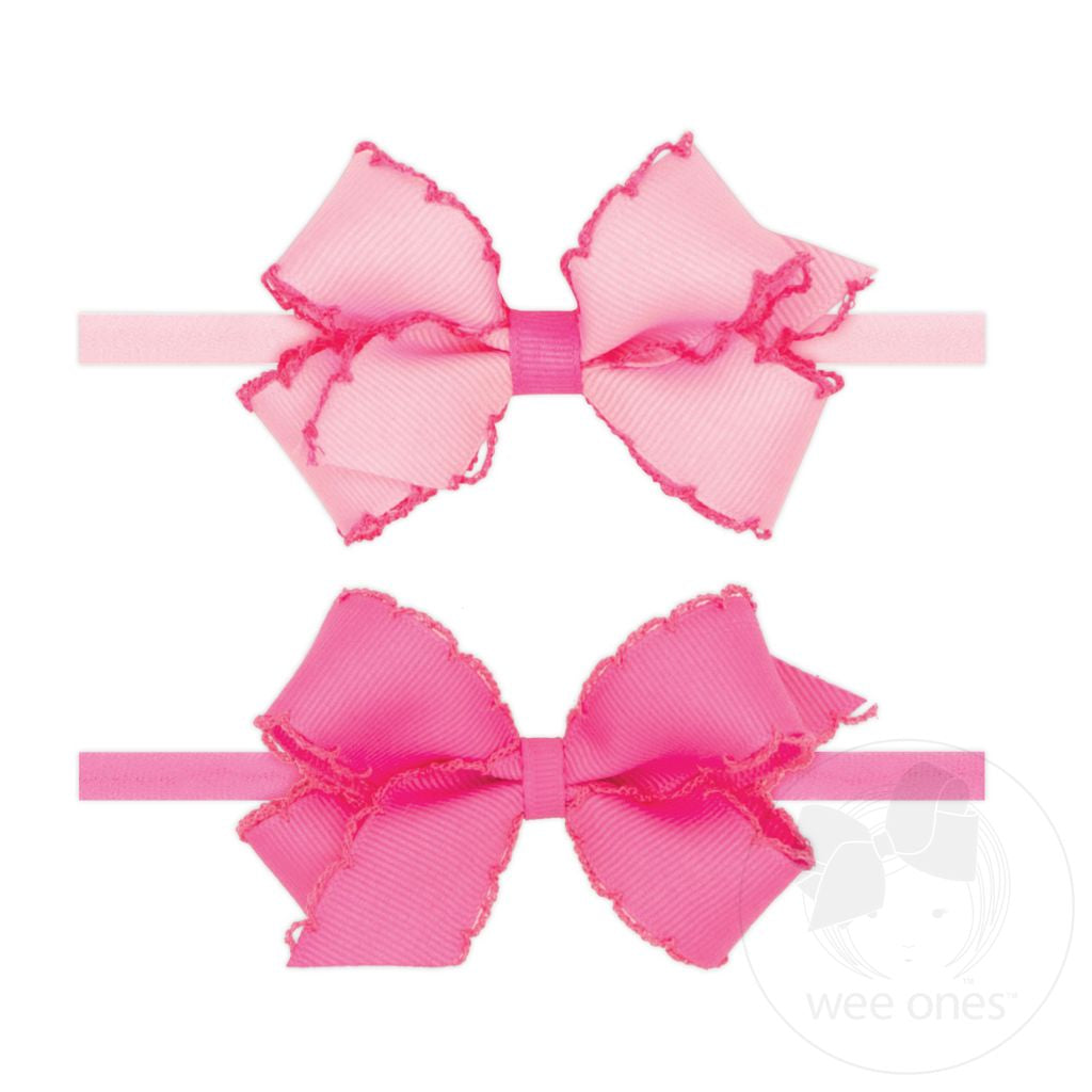 Wee Ones Pink Baby Hair Bow Headbands – Mini Moonstitch Bow 2-Pack