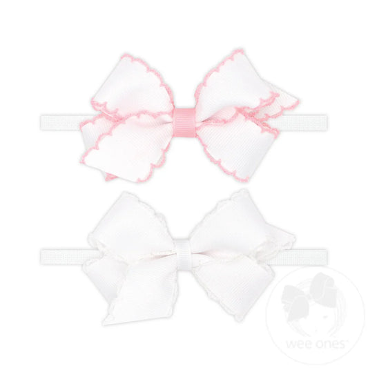 GIFT PACK! Two Mini Grosgrain Bows with Moonstitch Edge on Skinny Nylon Band – Wee Ones™