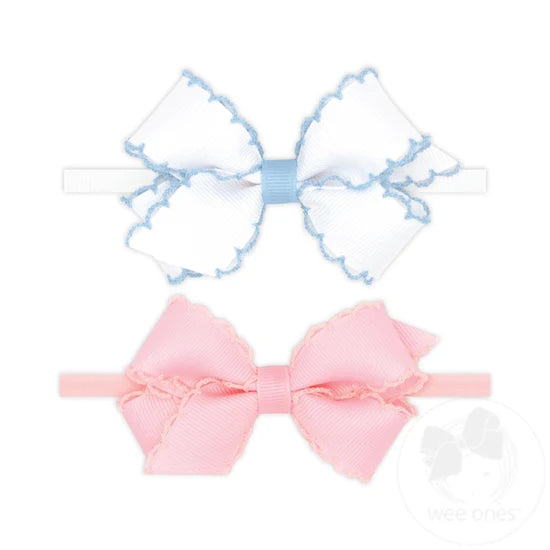 Wee Ones Pink & Blue Baby Hair Bow Headbands – Mini Moonstitch Bow 2-Pack