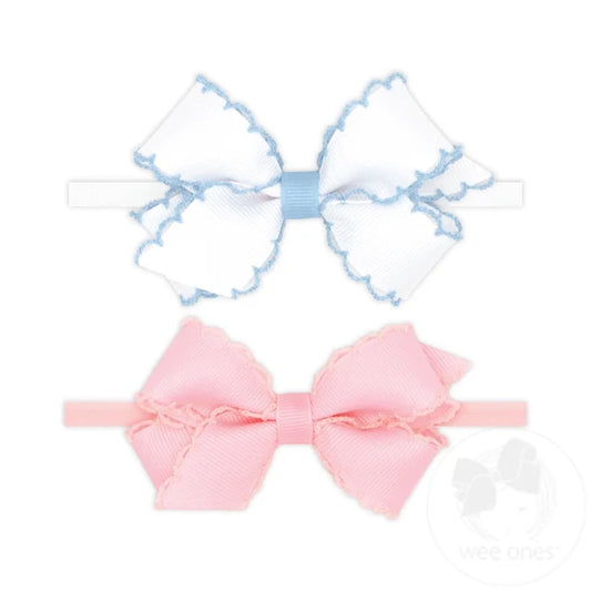 Wee Ones Pink & Blue Baby Hair Bow Headbands – Mini Moonstitch Bow 2-Pack
